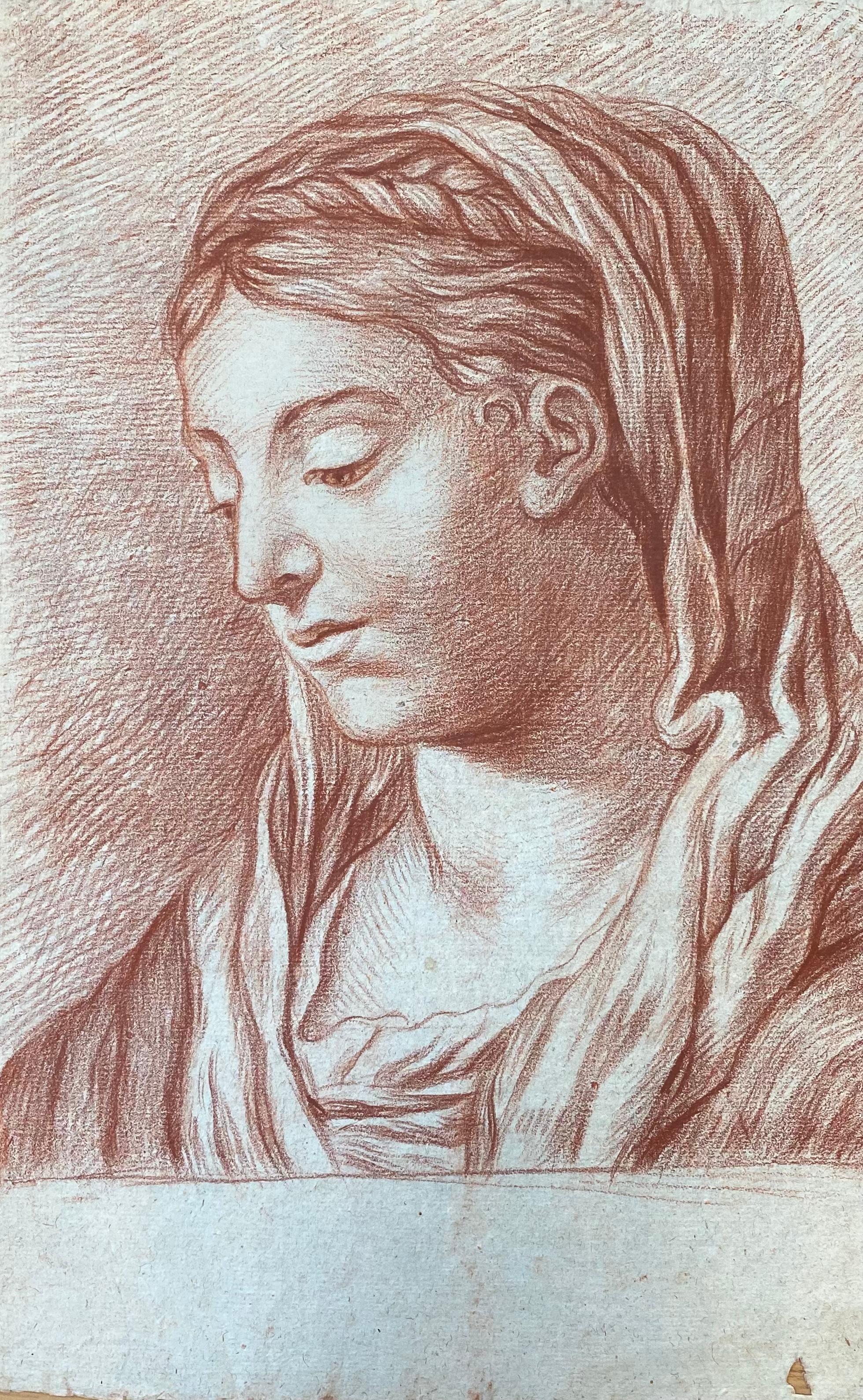 Italian School Portrait Painting - Italian Old Master Sanguine Chalk Drawing Young Lady portrait, Biblical