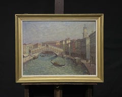 Rialto Bridge The Grand Canal Venice, signed mid century Italian Oil Painting
