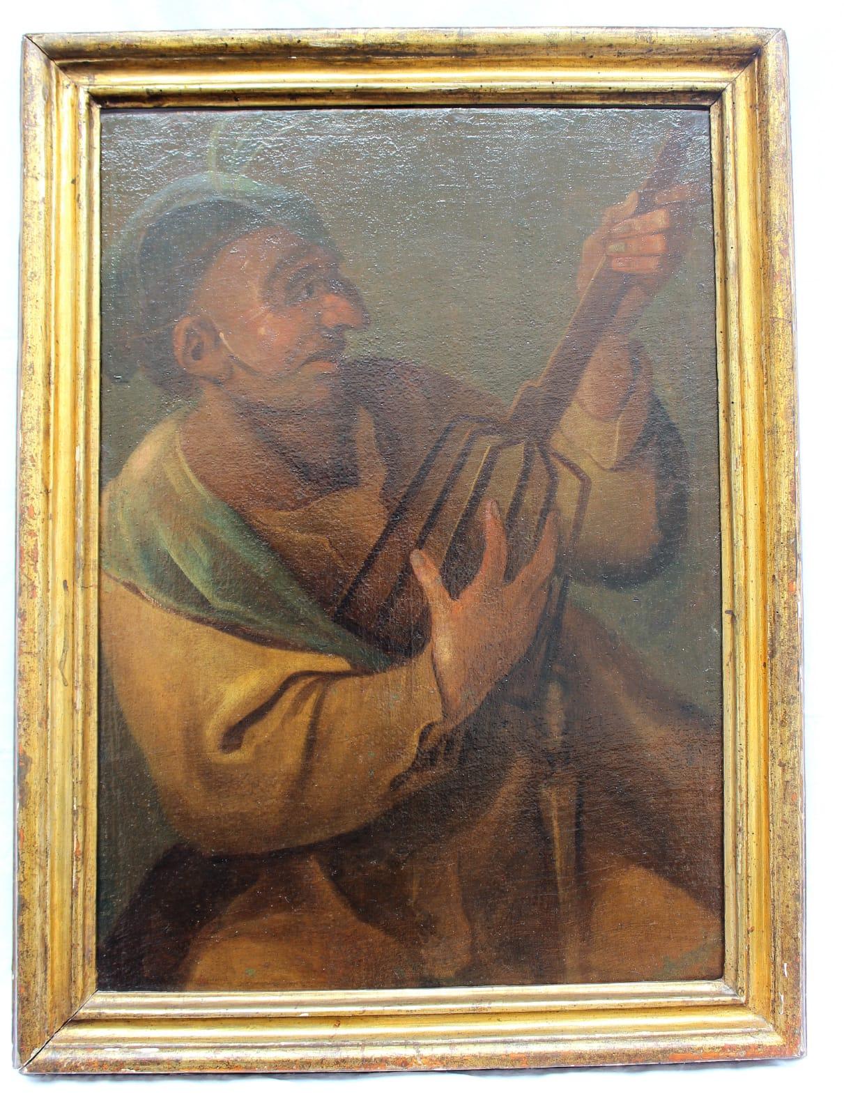 Wood Italian School 17th Century Oil Painting The Musician For Sale