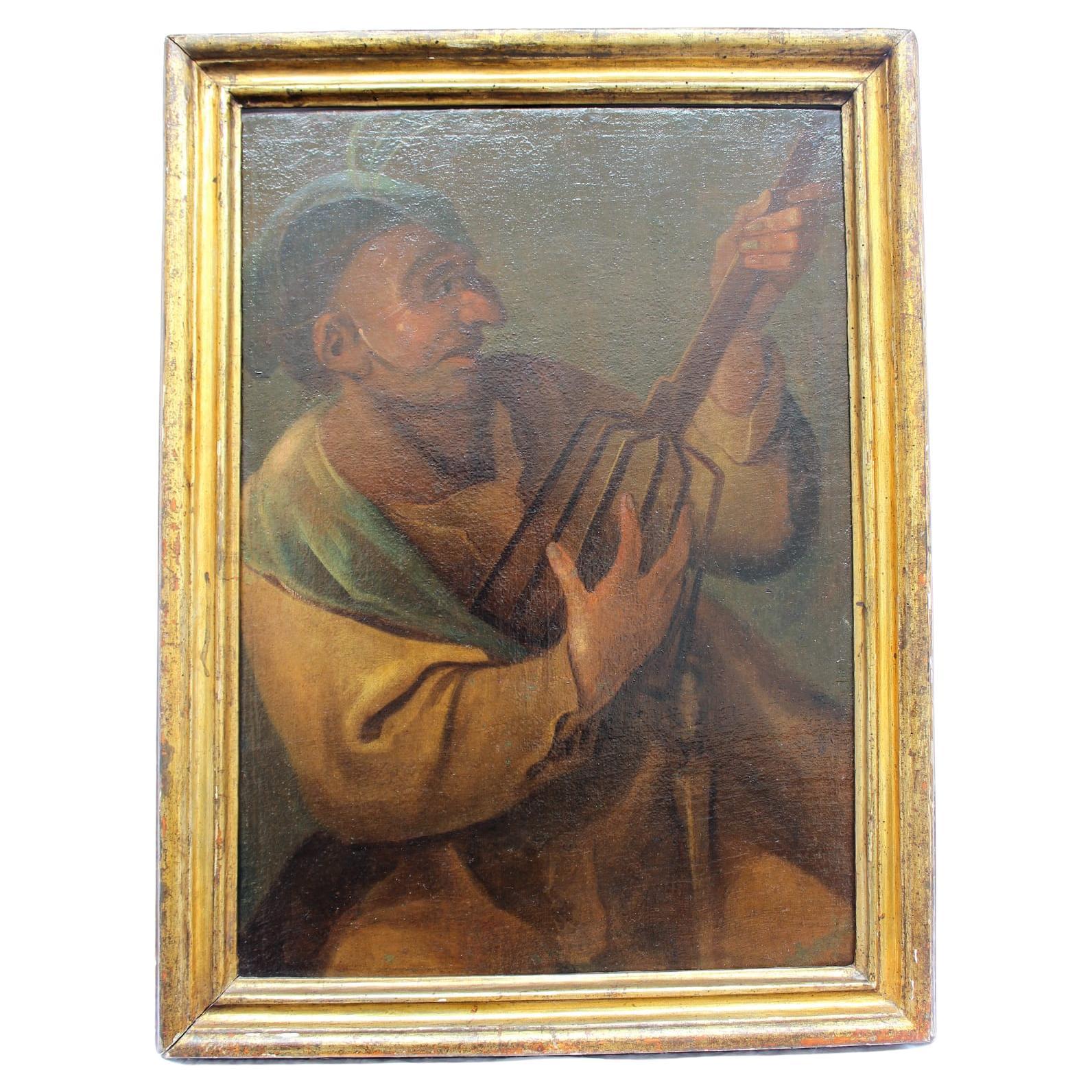 École italienne, peinture à l'huile du 17e siècle Le musicien