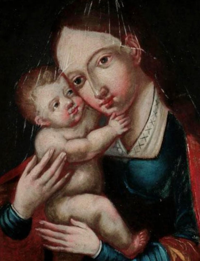 Italian School 17th Century, 
VIRGIN WITH CHILD 
Oil on wood. 
Dim.: 29.5x23 cm
good condition.