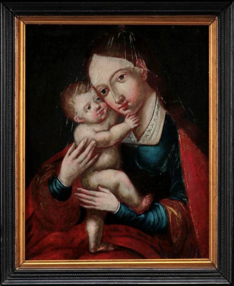 Oiled Italian School 17th Century, Virgin with Child Oil on Wood
