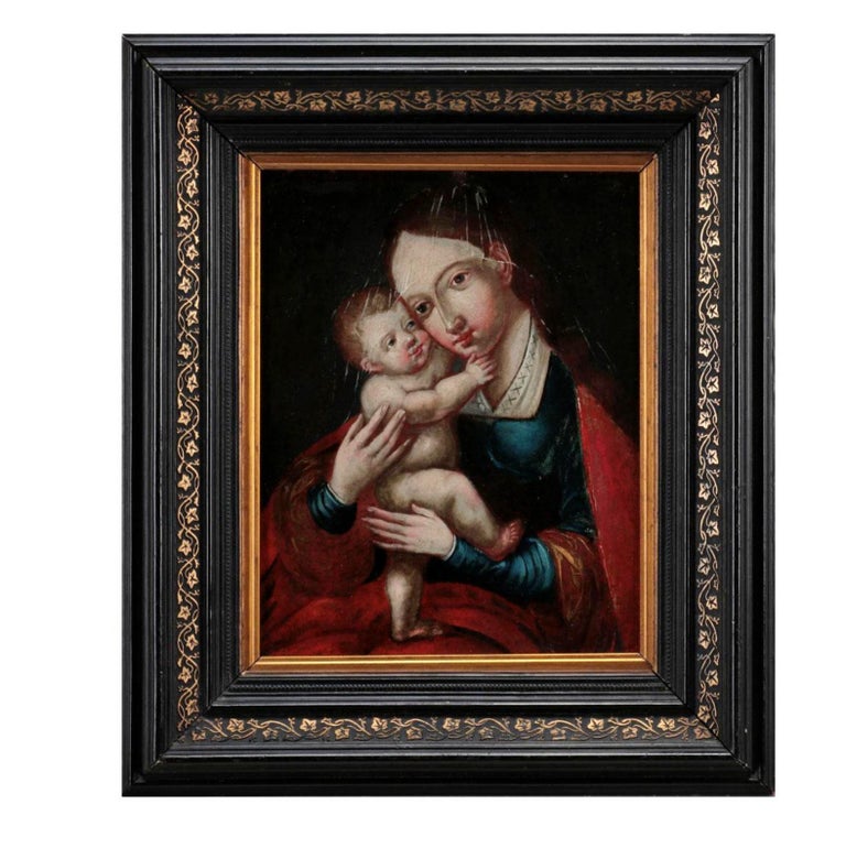 Italian School 17th Century, Virgin with Child Oil on Wood In Good Condition In Madrid, ES