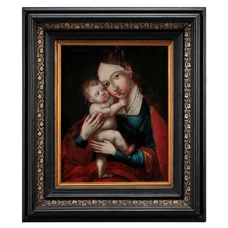 Italian School 17th Century, Virgin with Child Oil on Wood