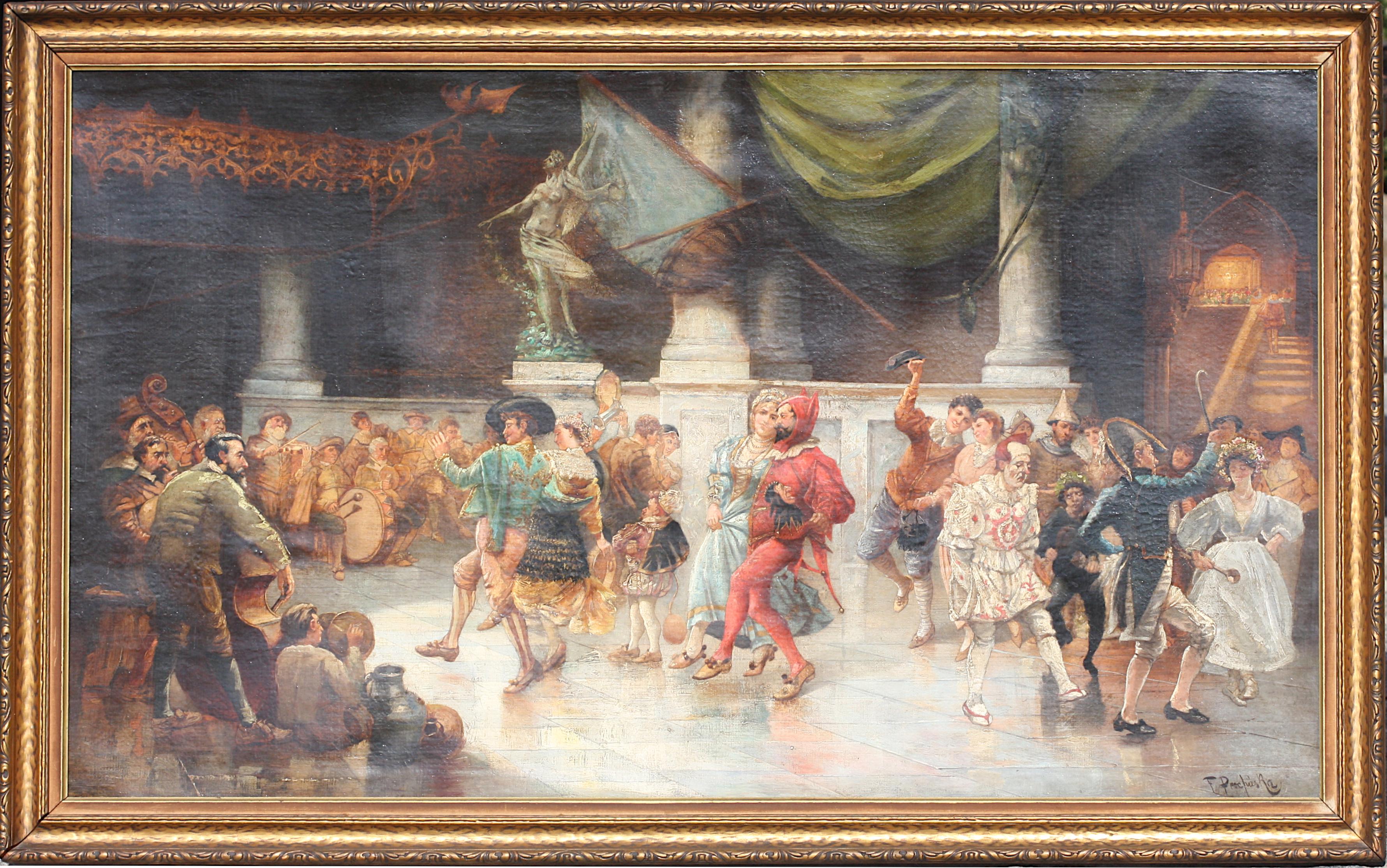
Italian School, 19th Century,
18th Century Ballroom Scene
signed l.r. indistinctly, F. P....., oil on canvas, 30 by 52 in., overall in a gilt frame 34.5 by 57.5
Provenance: From the Estate of a Gentleman, Gladwyne, PA.
Condition Report
Relined.