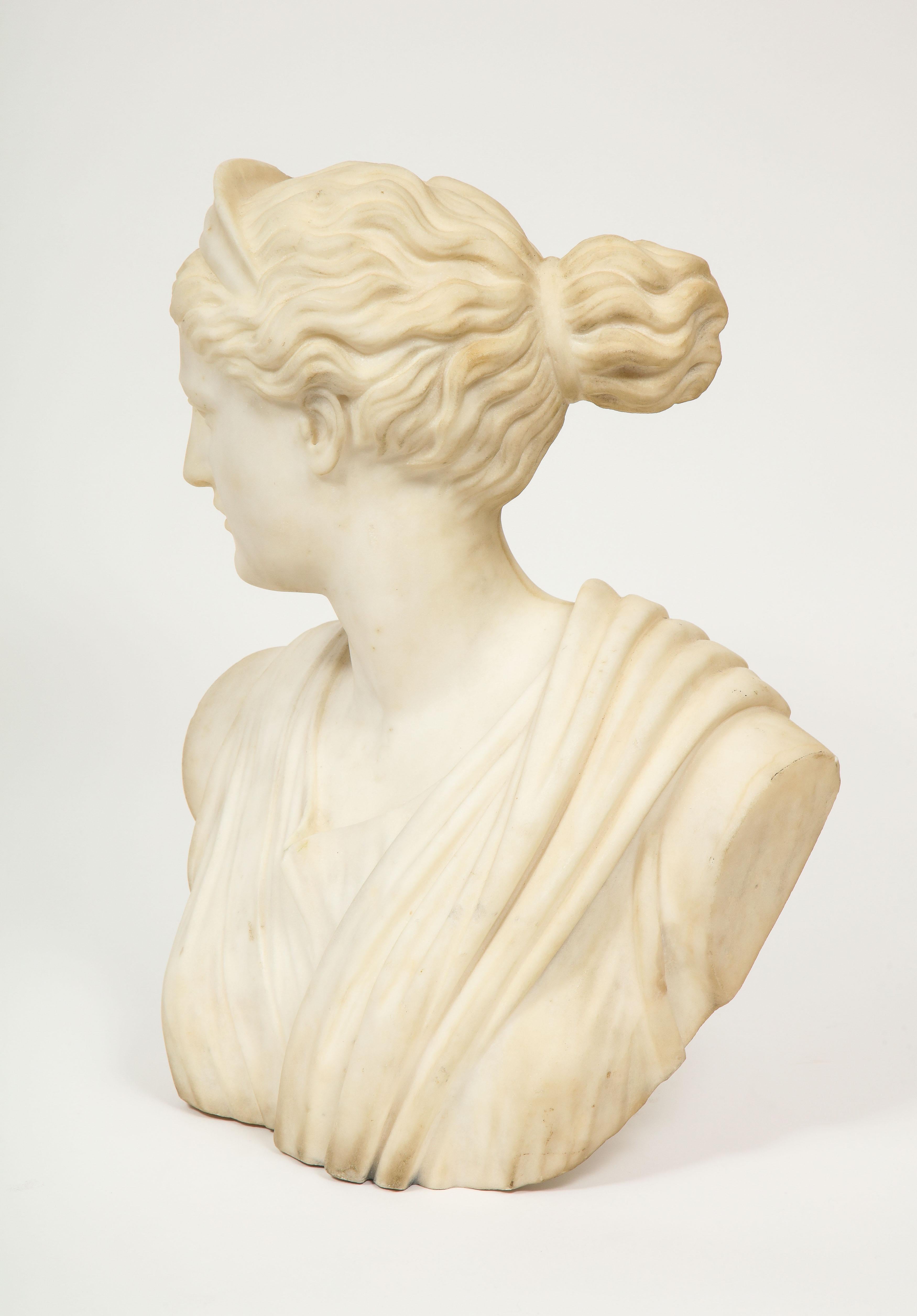 'Italian School, 19th Century' A White Marble Bust of Goddess Diana Artemis 7