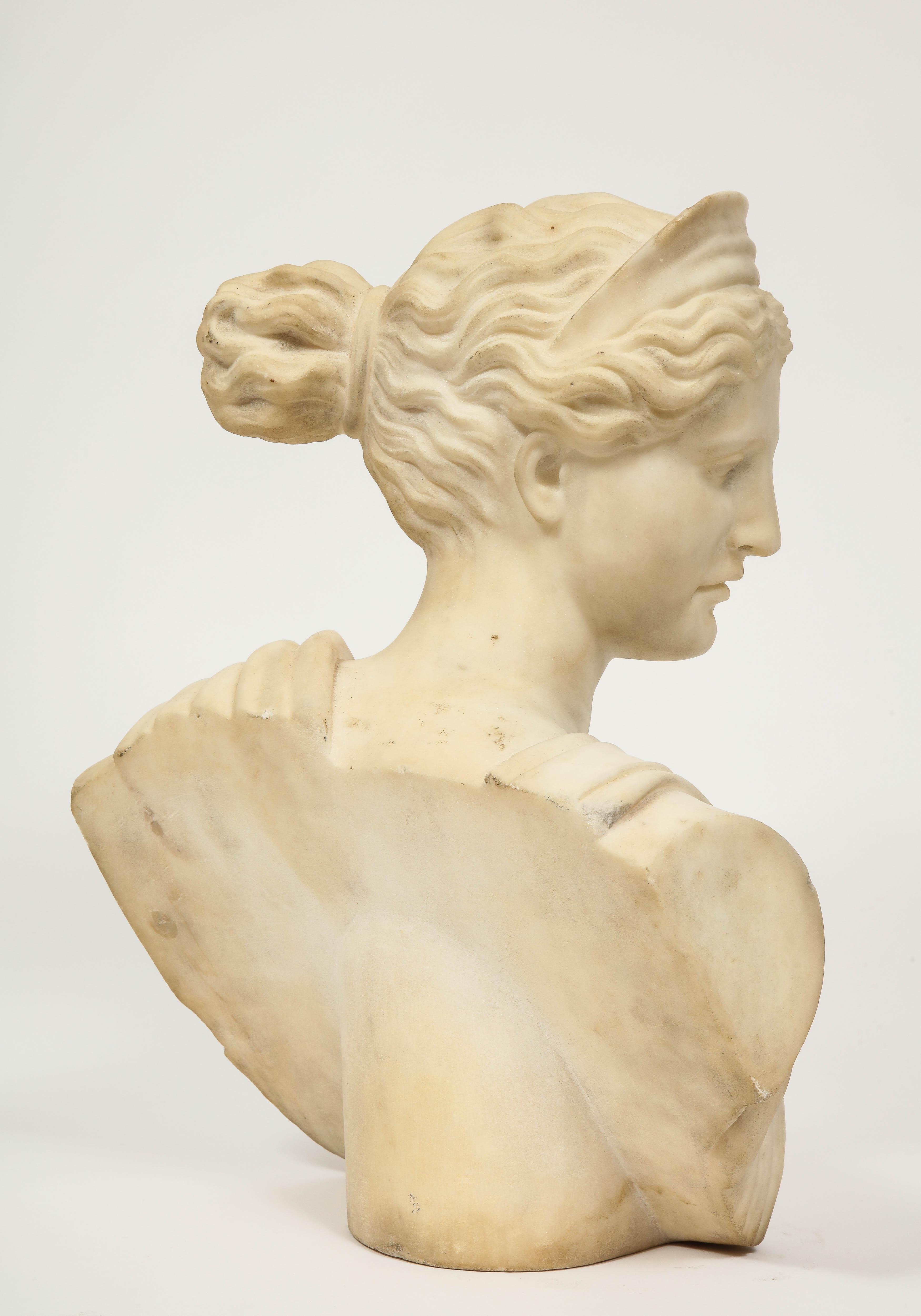 'Italian School, 19th Century' A White Marble Bust of Goddess Diana Artemis 9