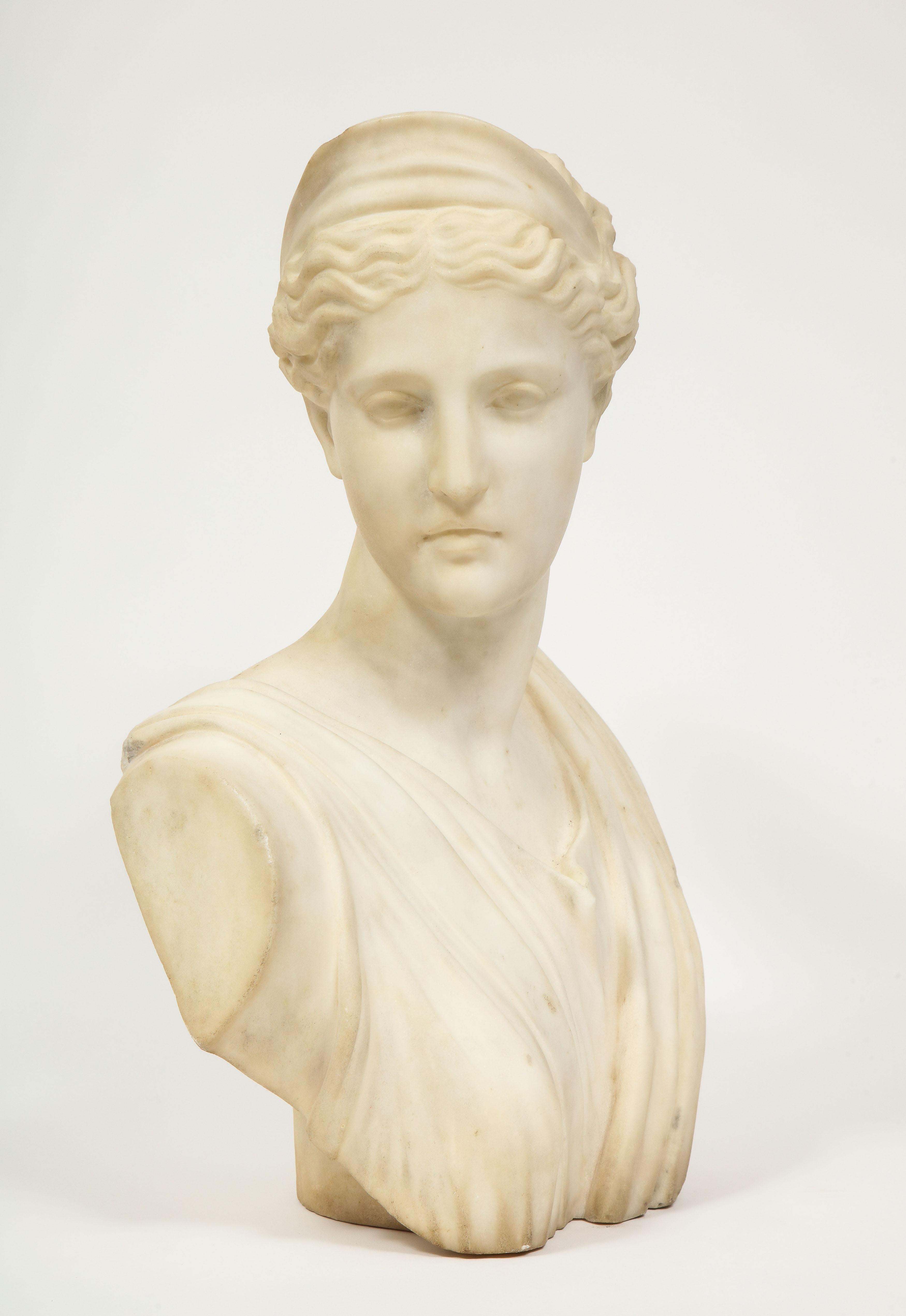 Neoclassical 'Italian School, 19th Century' A White Marble Bust of Goddess Diana Artemis