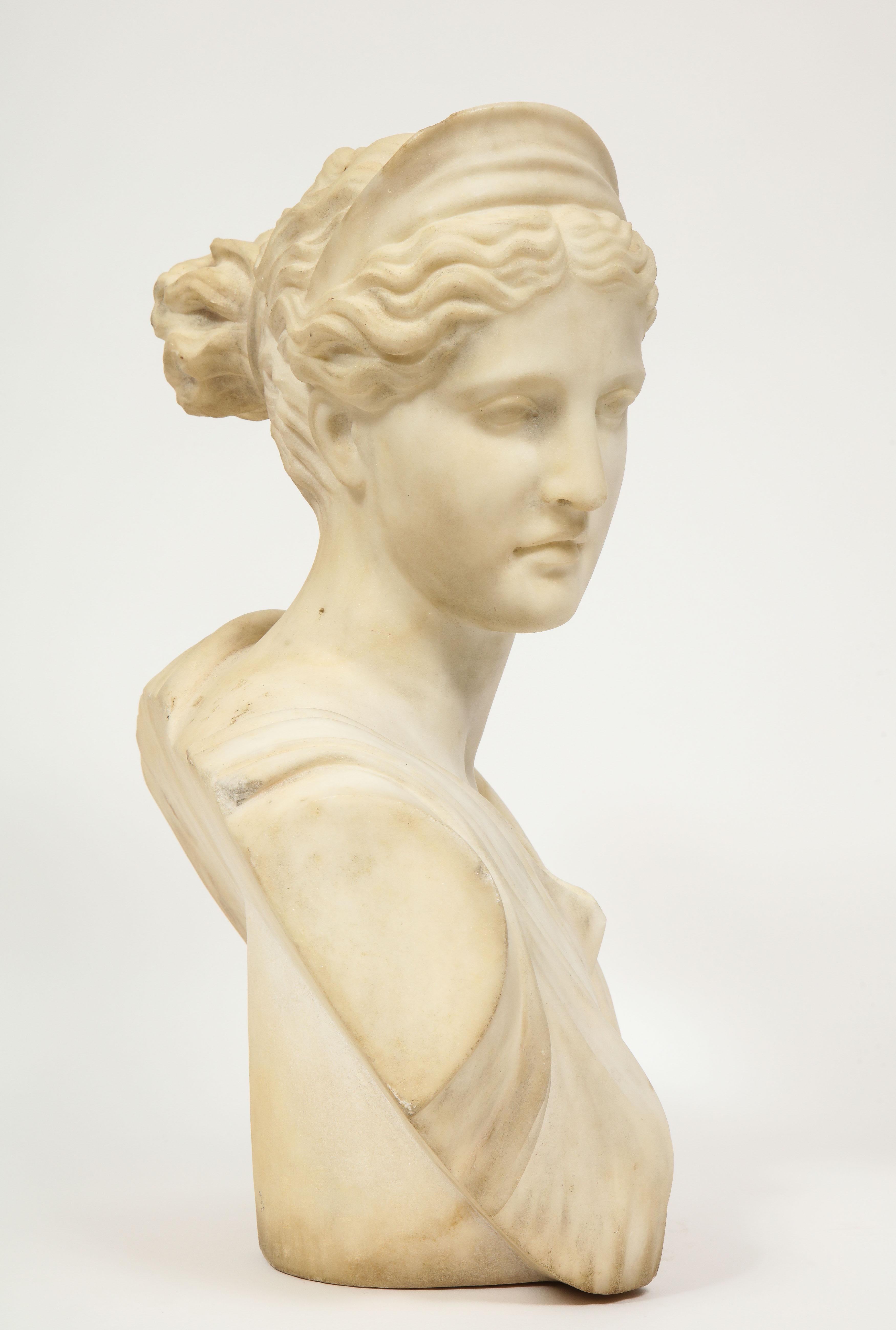 'Italian School, 19th Century' A White Marble Bust of Goddess Diana Artemis In Good Condition In New York, NY