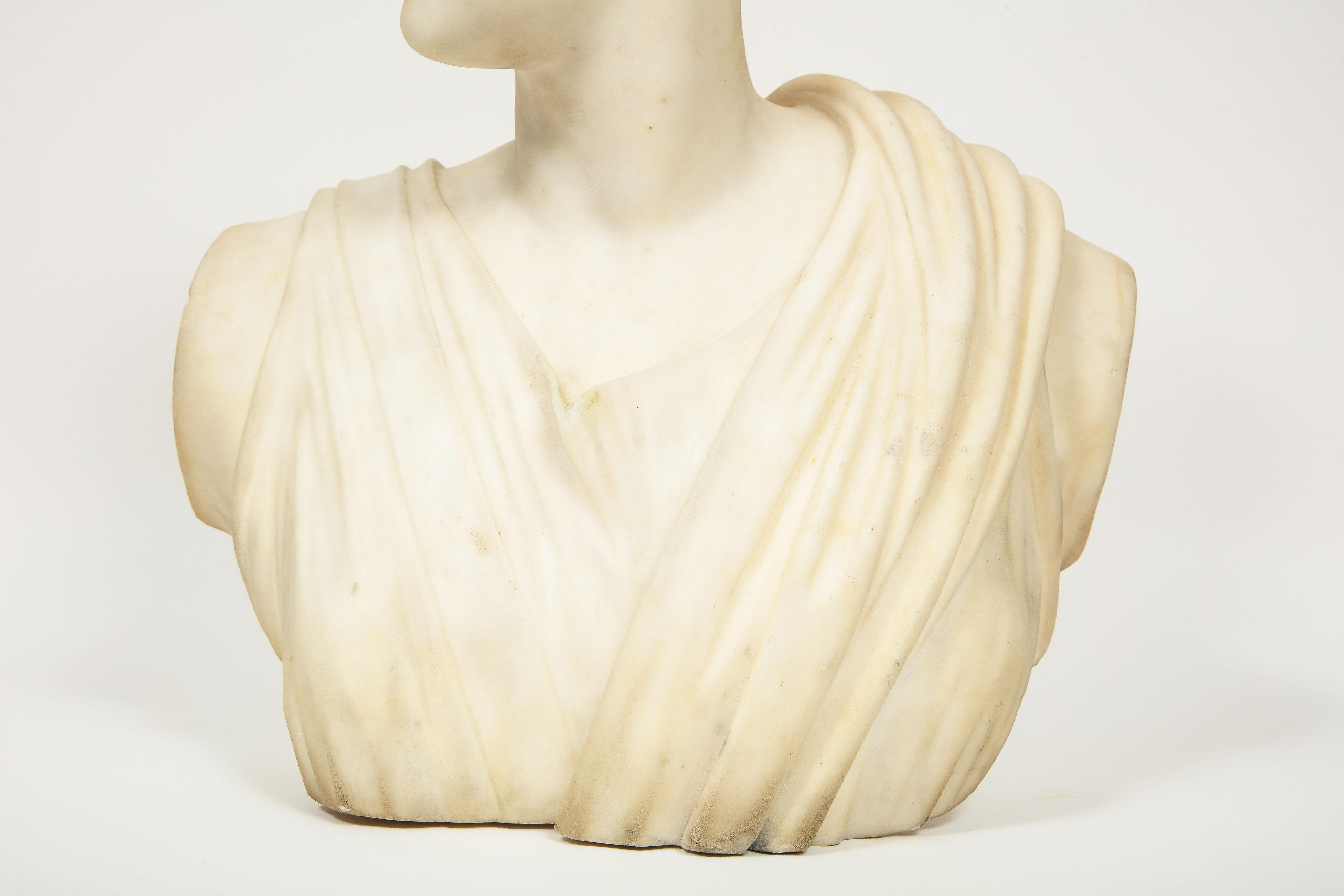'Italian School, 19th Century' A White Marble Bust of Goddess Diana Artemis 2