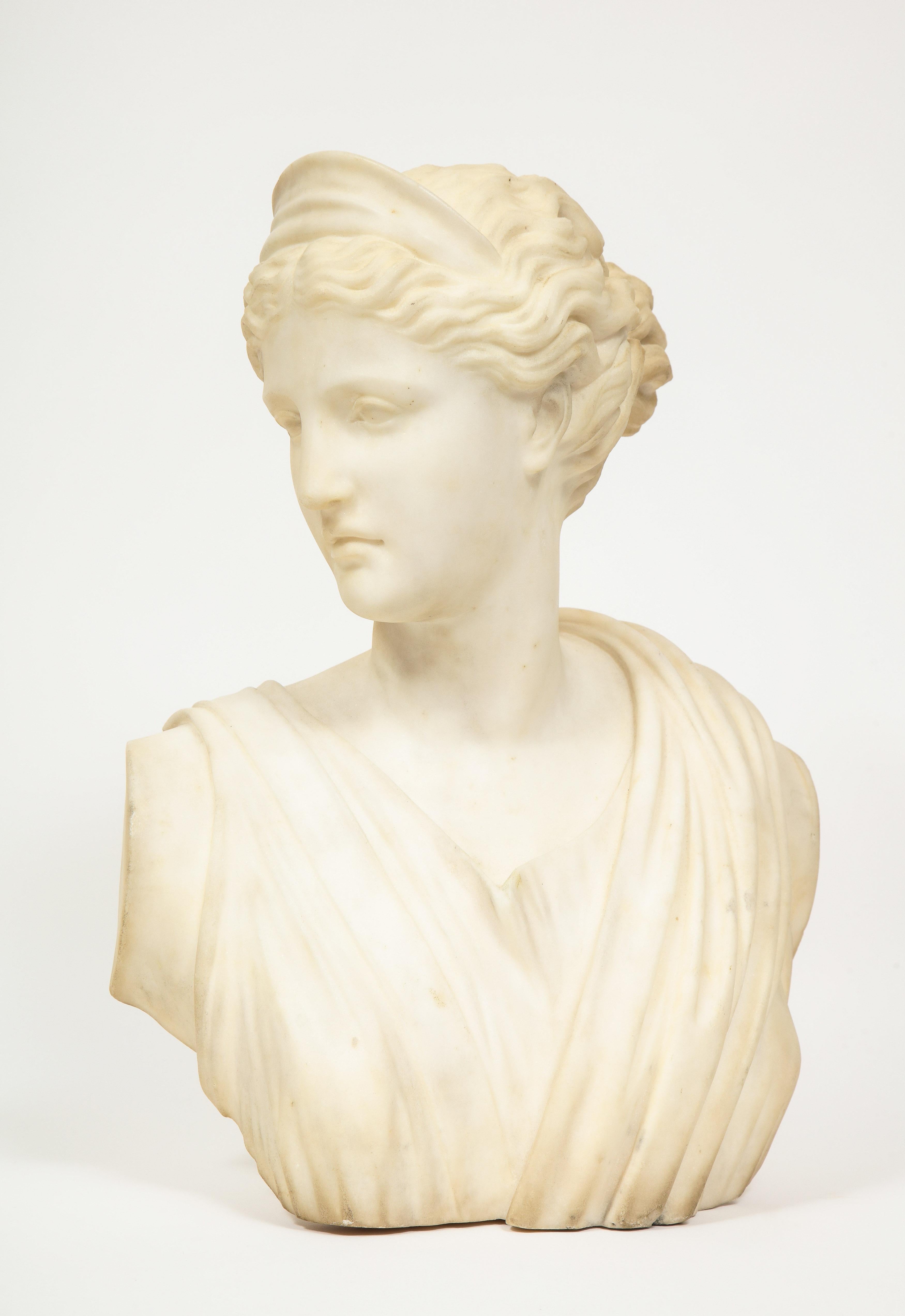 'Italian School, 19th Century' A White Marble Bust of Goddess Diana Artemis 3