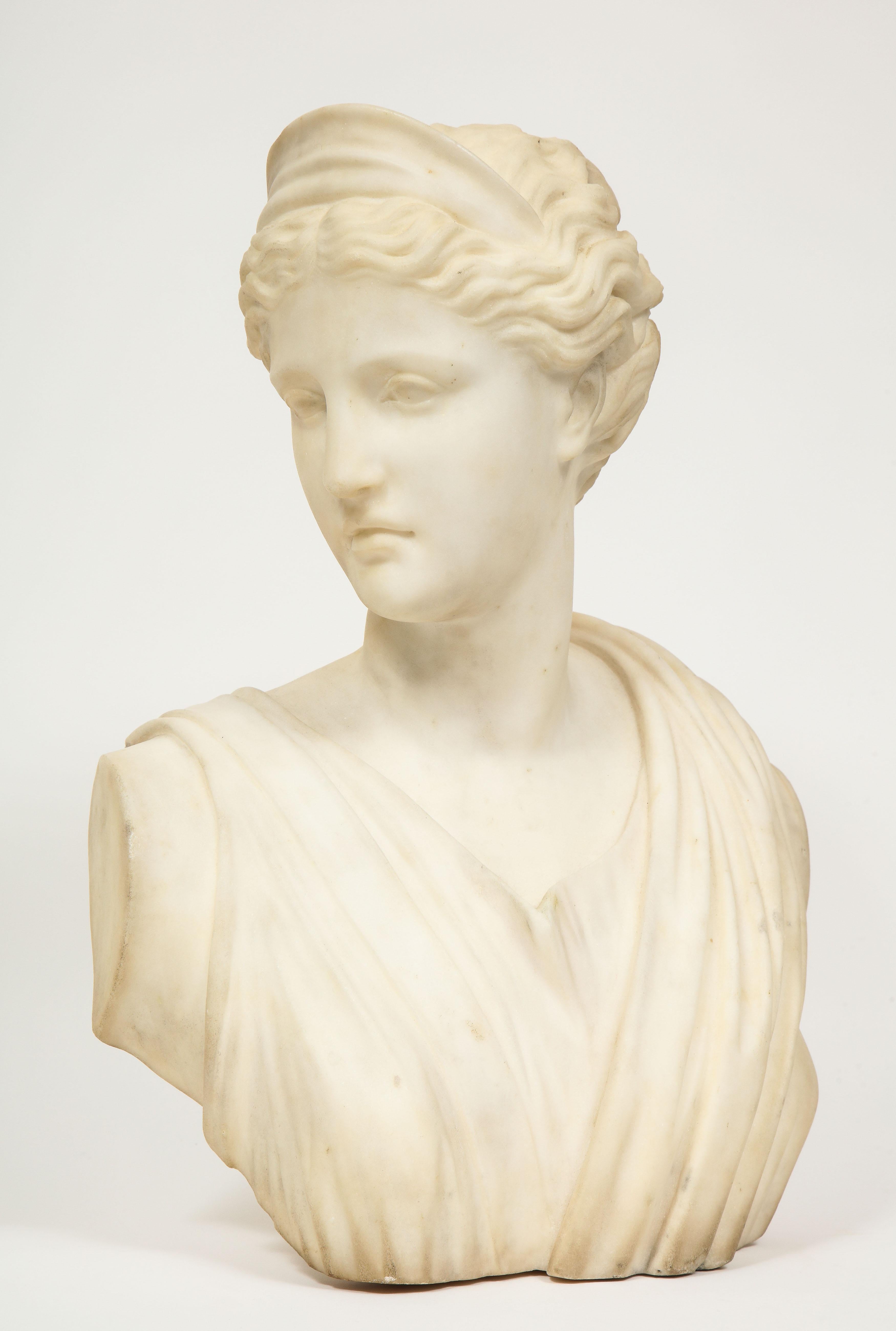 'Italian School, 19th Century' A White Marble Bust of Goddess Diana Artemis 5