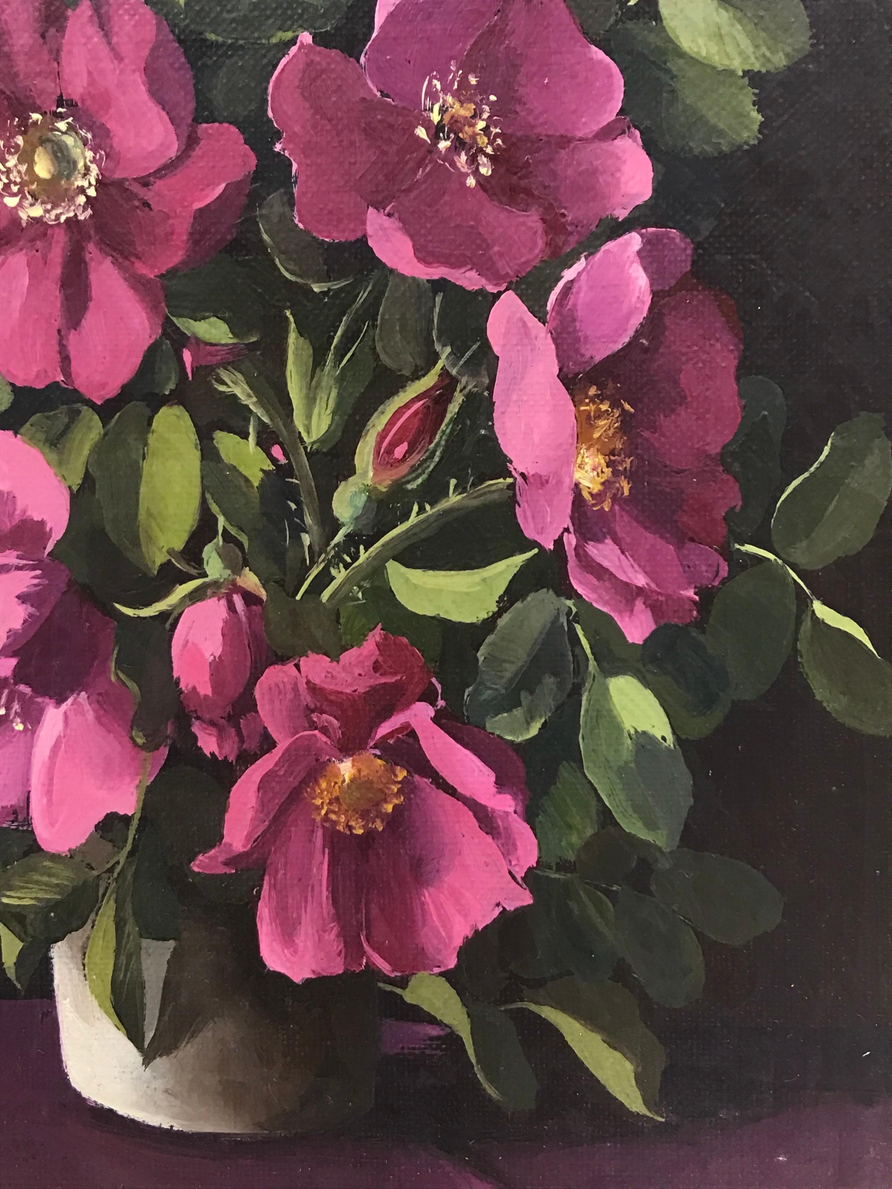 Italian School Still-Life Painting - Italian 20th Century Realist Oil Painting Purple/ Lilac Flowers in Vase