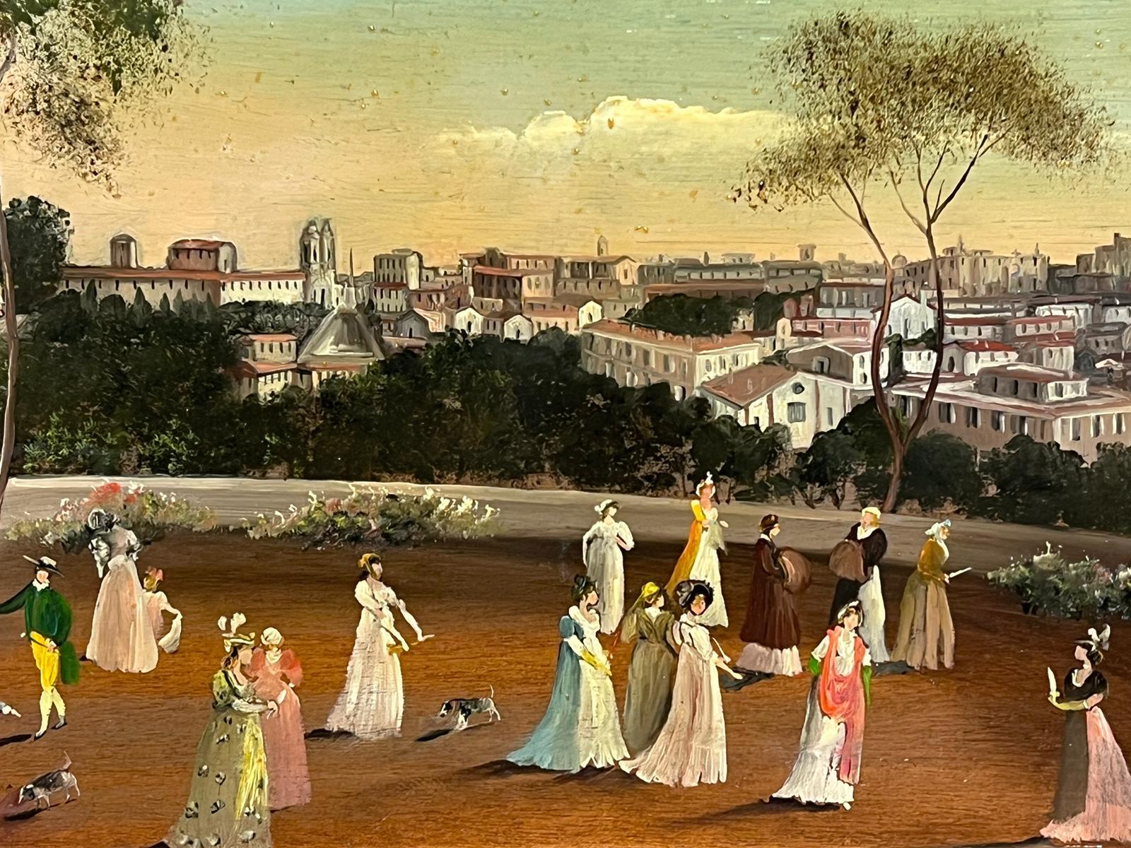 Elegant Figures Promenading in Park overlooking City of Florence Skyline, signed For Sale 1