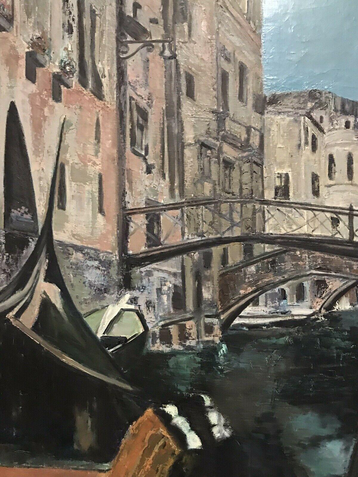 HUGE SIGNED ITALIAN OIL PAINTING - VENICE CANAL SCENE PAINTED FROM GONDOLA 2