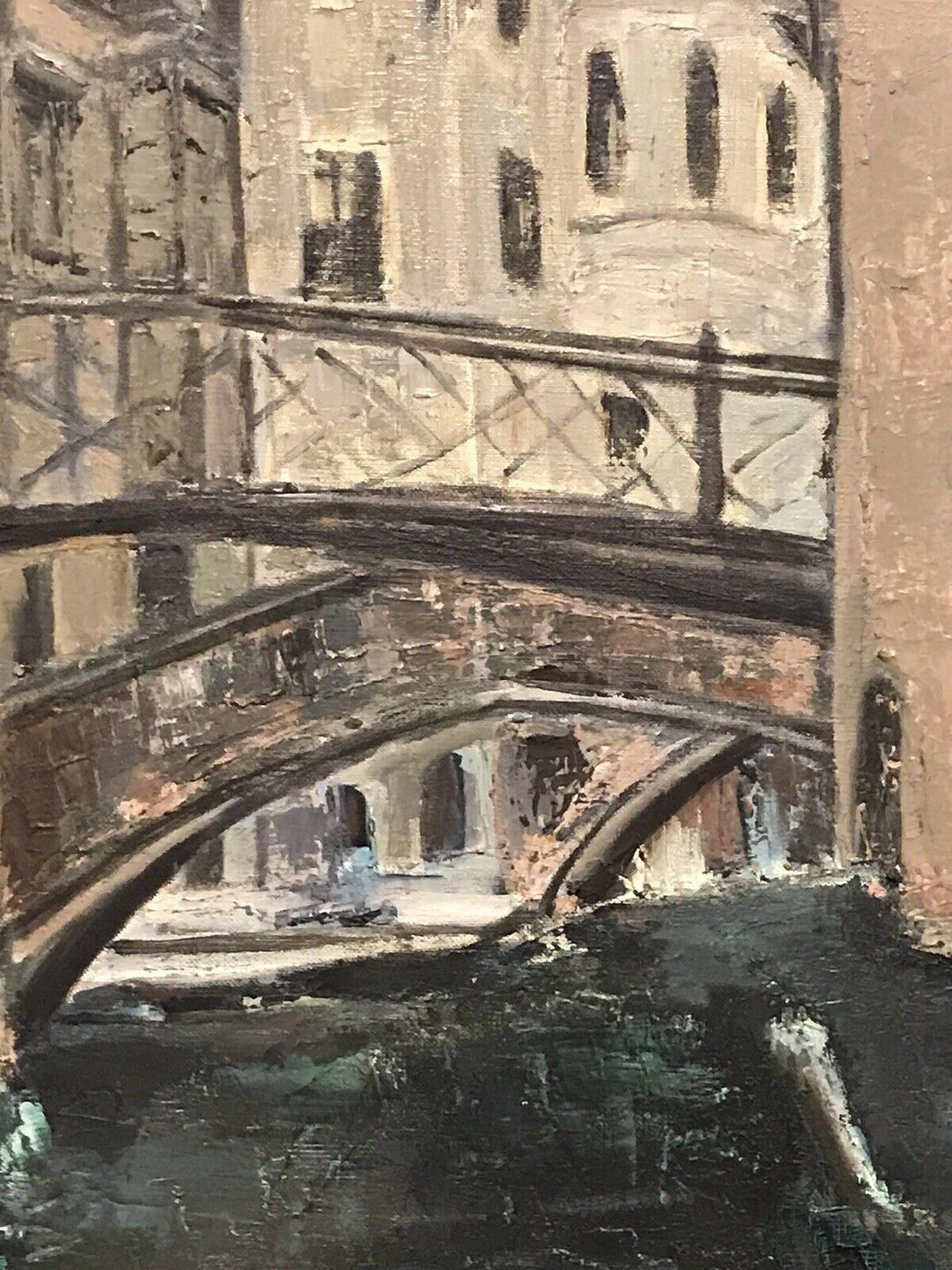 HUGE SIGNED ITALIAN OIL PAINTING - VENICE CANAL SCENE PAINTED FROM GONDOLA 3