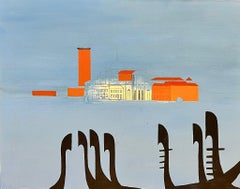 Large Contemporary Abstract Painting Venice Canal with Gondolas