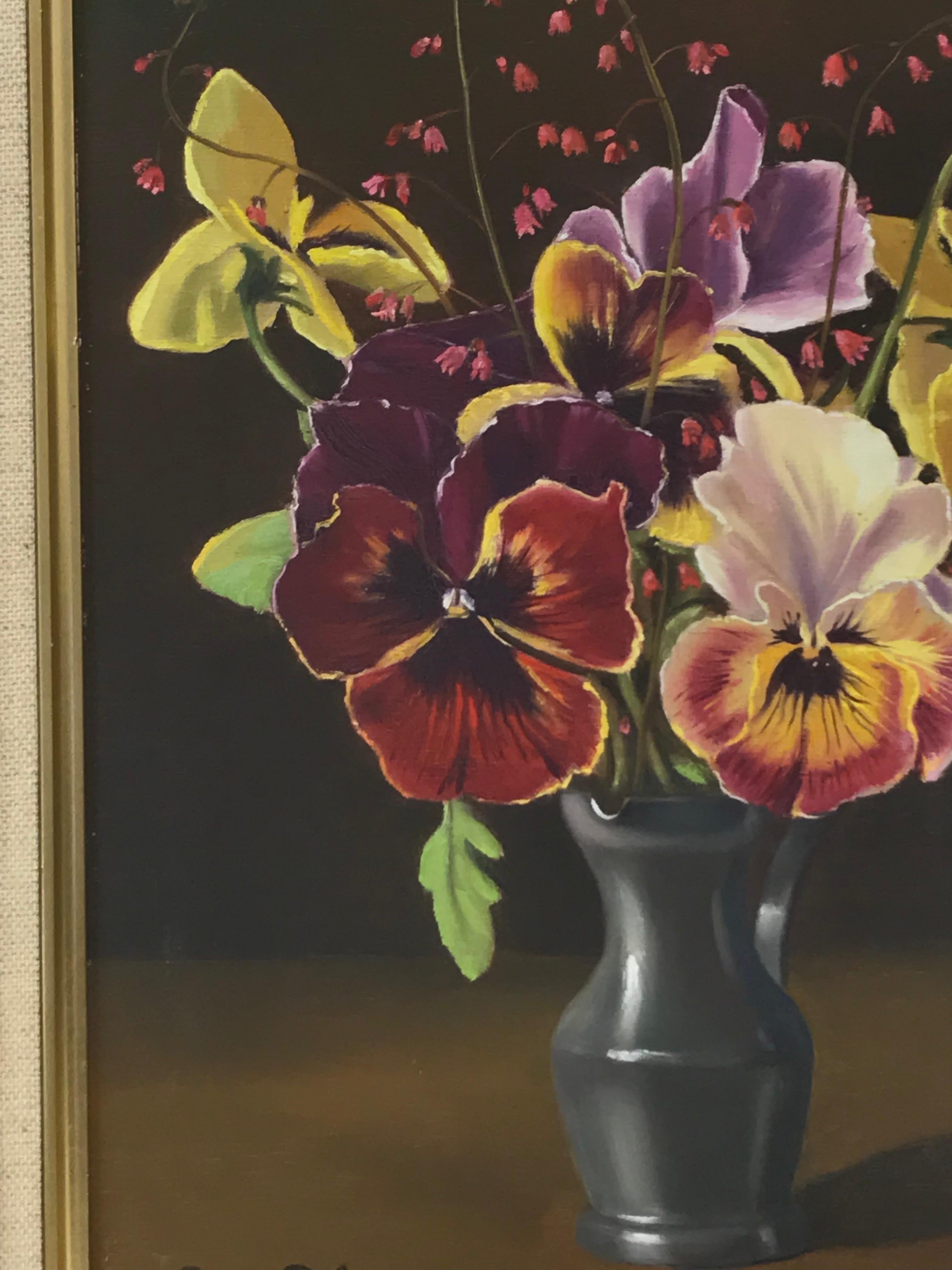 Artista/Escuela: Escuela italiana, firmado abajo a la izquierda, siglo XX

Título Flores en un jarrón de peltre

Técnica: Óleo sobre tabla , enmarcado 

Tamaño:
enmarcado: 15,5 x 13,5 pulgadas
cuadro: 10,75 x 8,75 pulgadas

Procedencia: colección