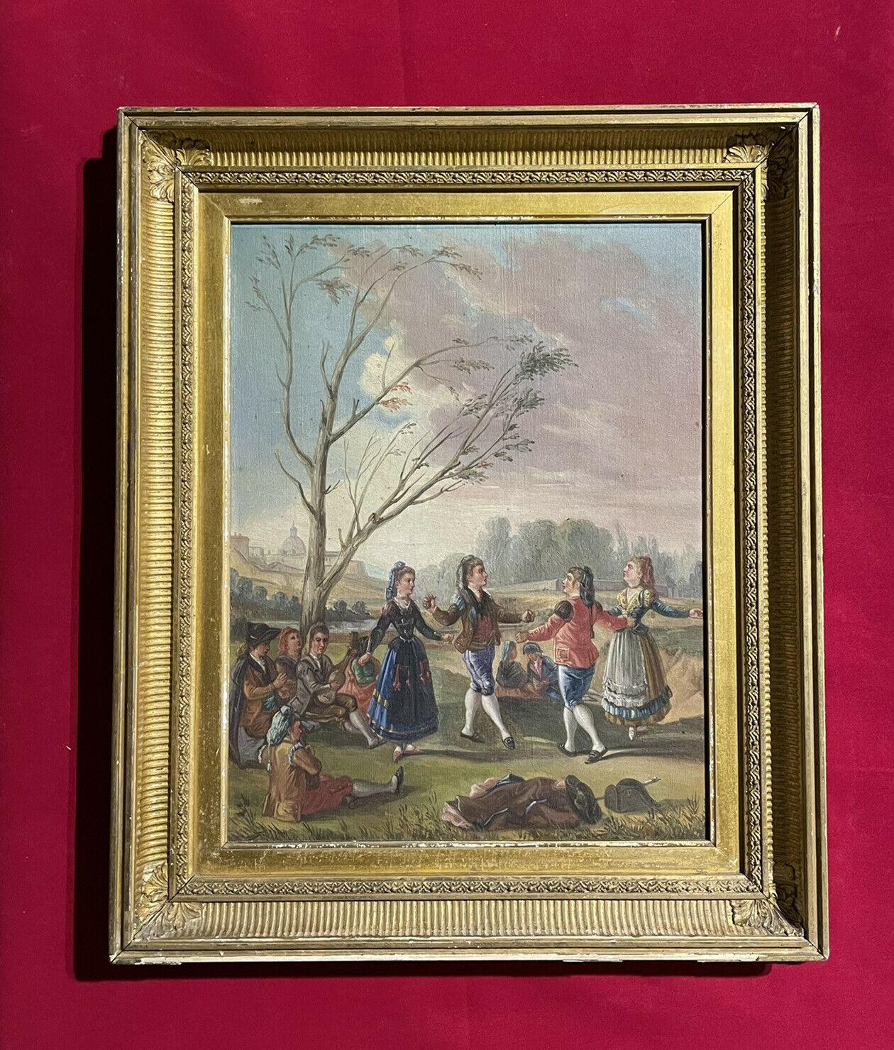EARLY 19TH CENTURY ITALIAN OIL PAINTING - FIGURES DANCING MERRYMAKING - GILT FRM 1