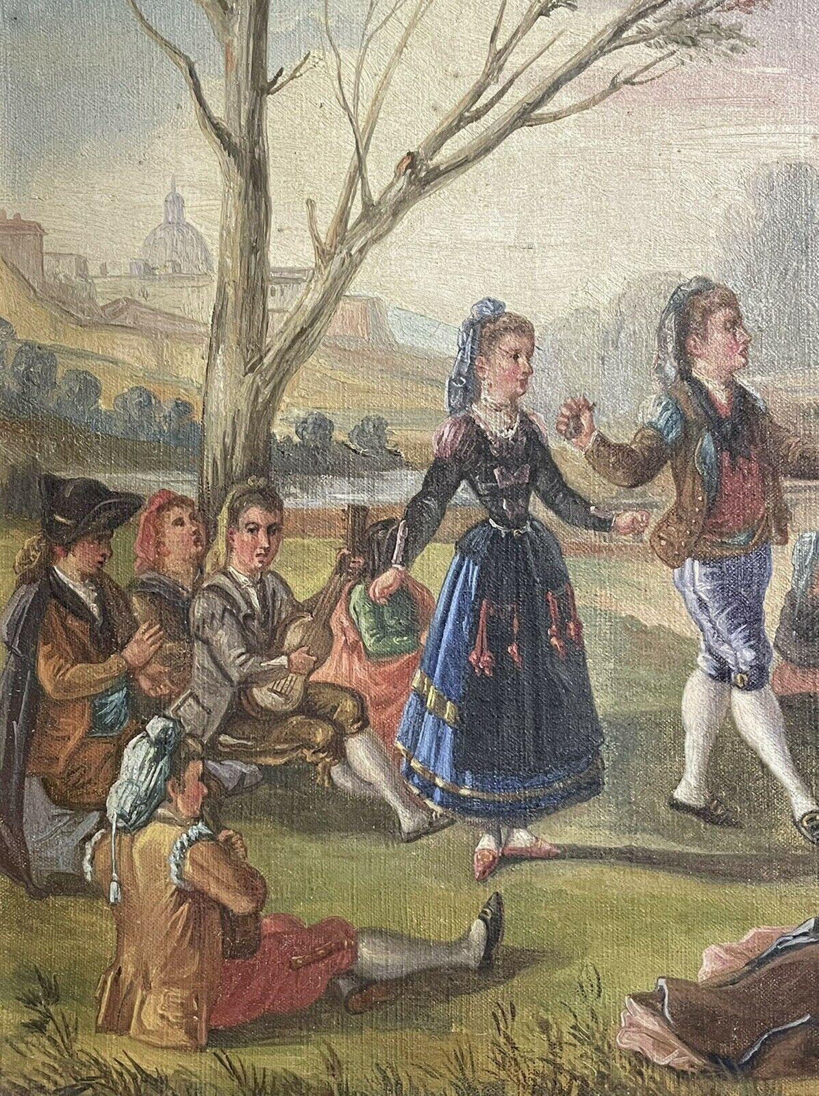 EARLY 19TH CENTURY ITALIAN OIL PAINTING - FIGURES DANCING MERRYMAKING - GILT FRM 3