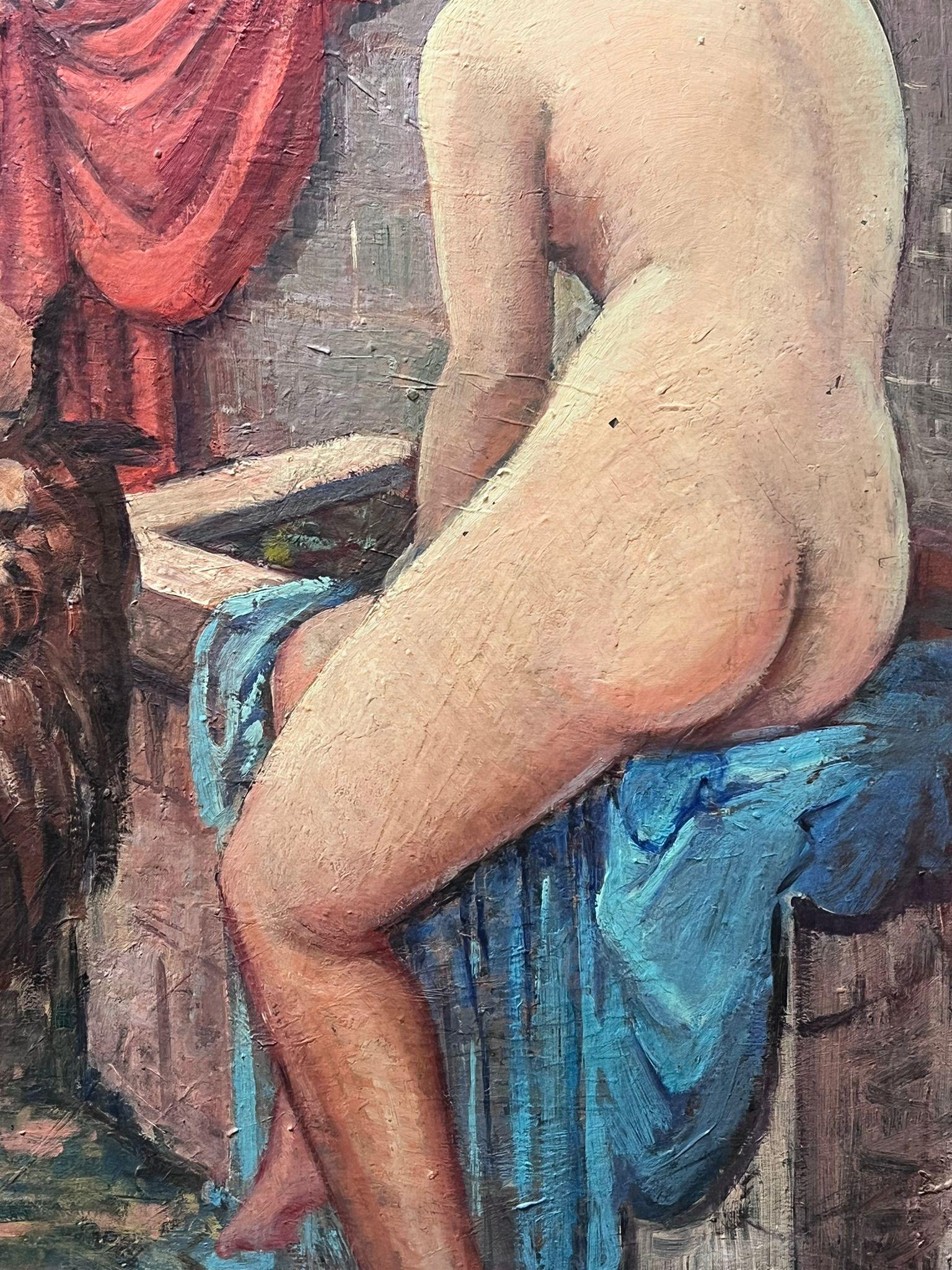 Riesige 1900's Italienisch Impressionist signiert Ölgemälde Shepherd Talking to Nude (Impressionismus), Painting, von Italian School