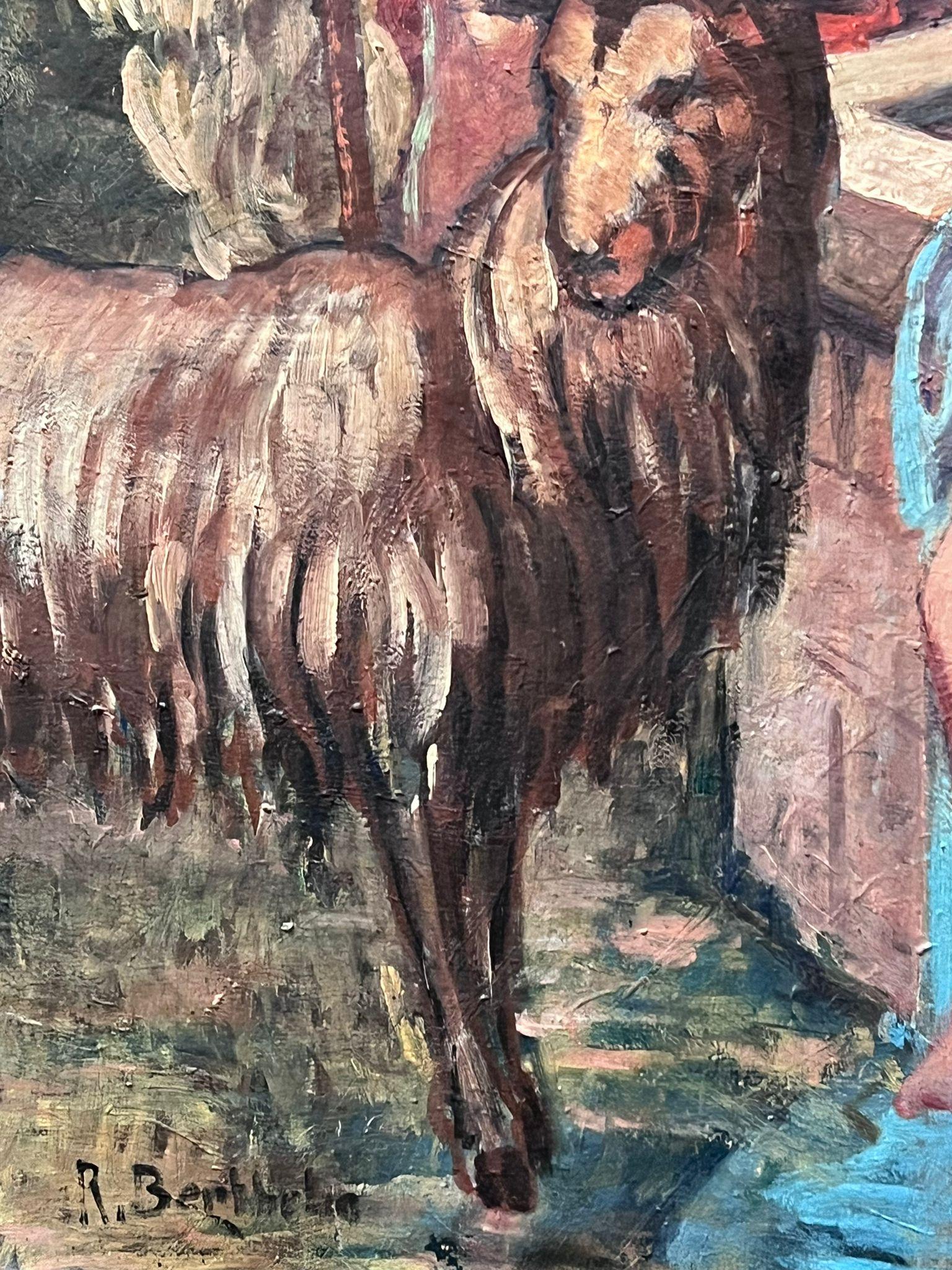 Riesige 1900's Italienisch Impressionist signiert Ölgemälde Shepherd Talking to Nude im Angebot 1