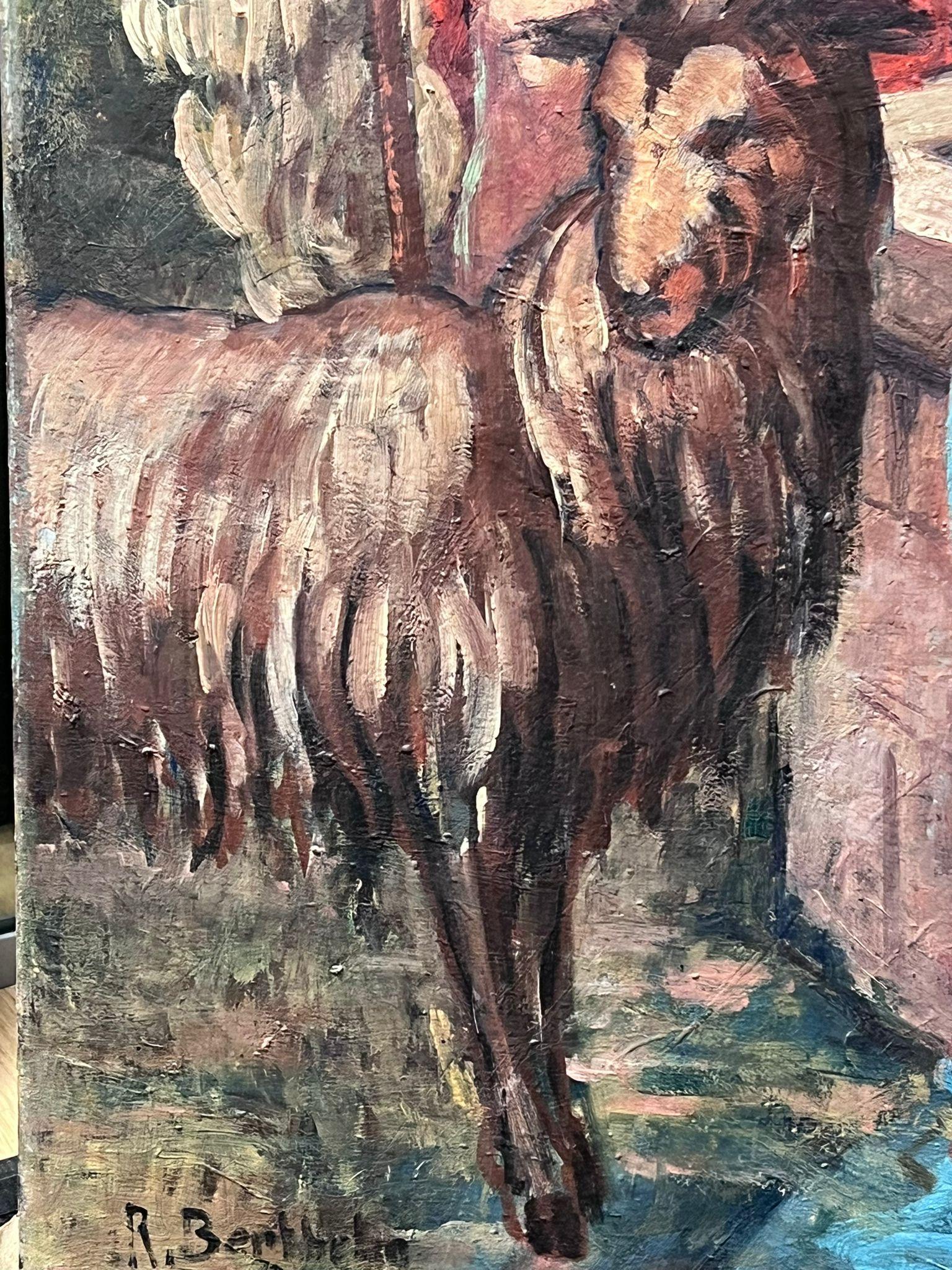 Riesige 1900's Italienisch Impressionist signiert Ölgemälde Shepherd Talking to Nude im Angebot 2