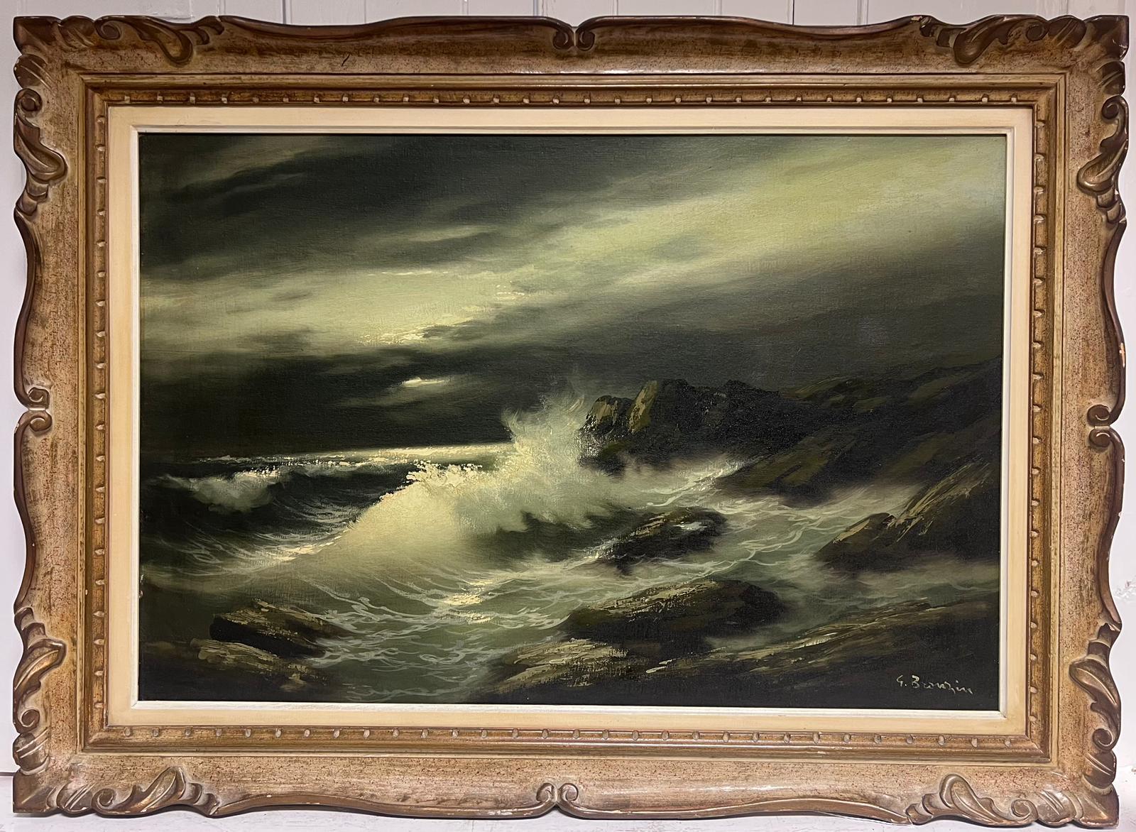 Crashing Waves under Moonlit Sky
Italian School, indistinctly signed 
20th century oil on board, framed
framed: 32 x 44 inches
painting: 24 x 34 inches
provenance: private collection, London
condition: very good and sound condition