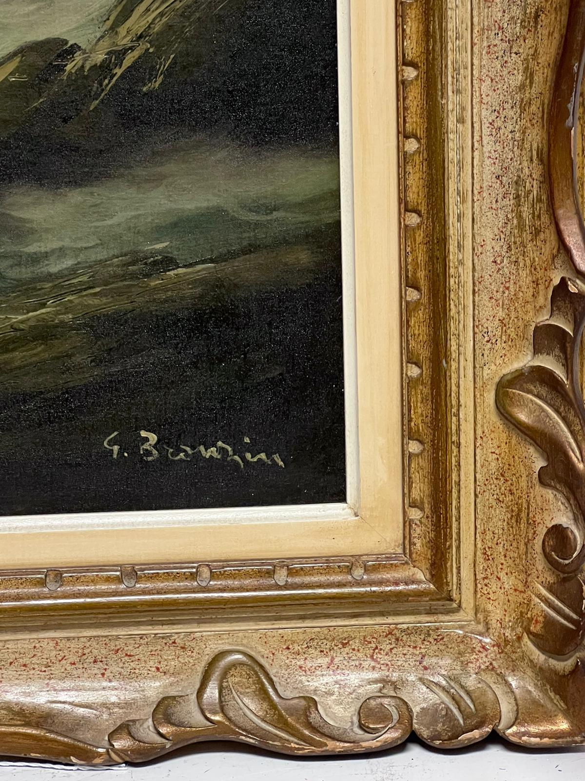 Large Italian 20th Century Signed Oil Painting Crashing Waves Moonlit Sea Coast 4