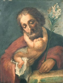 Antique Manner of Guido Reni (1575-1642) Saint Joseph and the Christ Child Oil on Metal