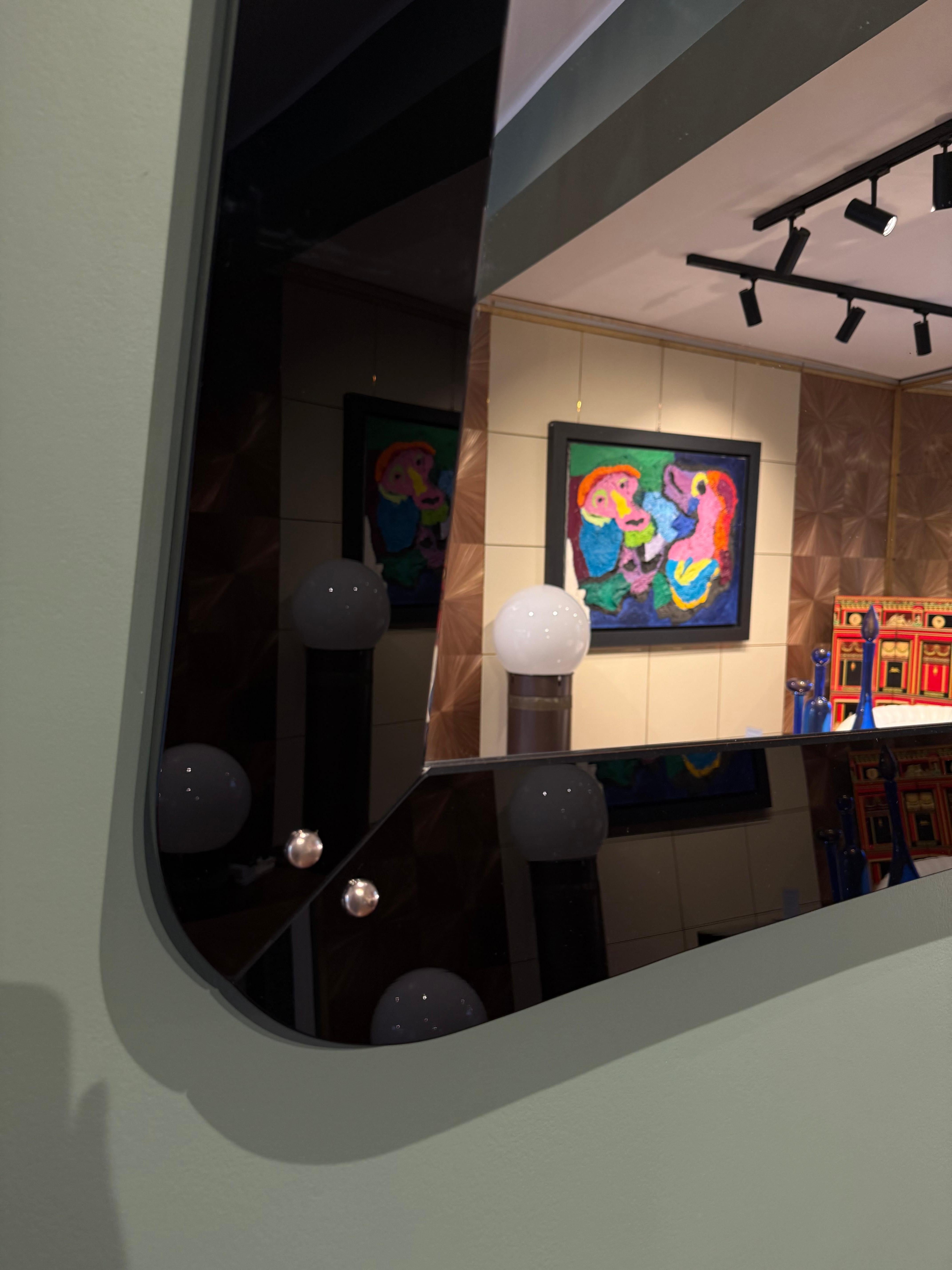 Italian School Black Opaline and Mirror Glass Framed Wall Mirror, circa 1960 For Sale 1