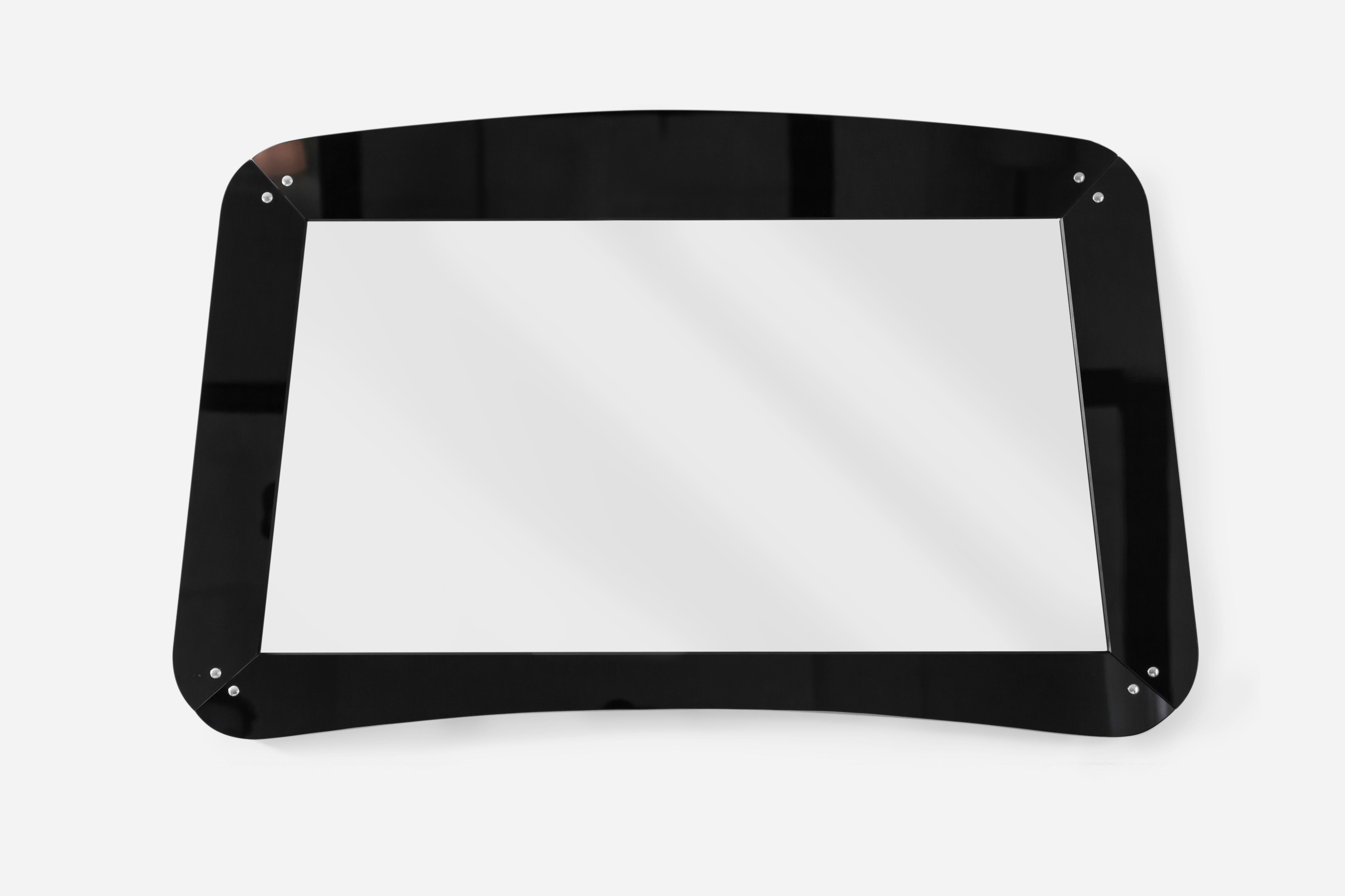 Italian School Black Opaline and Mirror Glass Framed Wall Mirror, circa 1960 For Sale 2