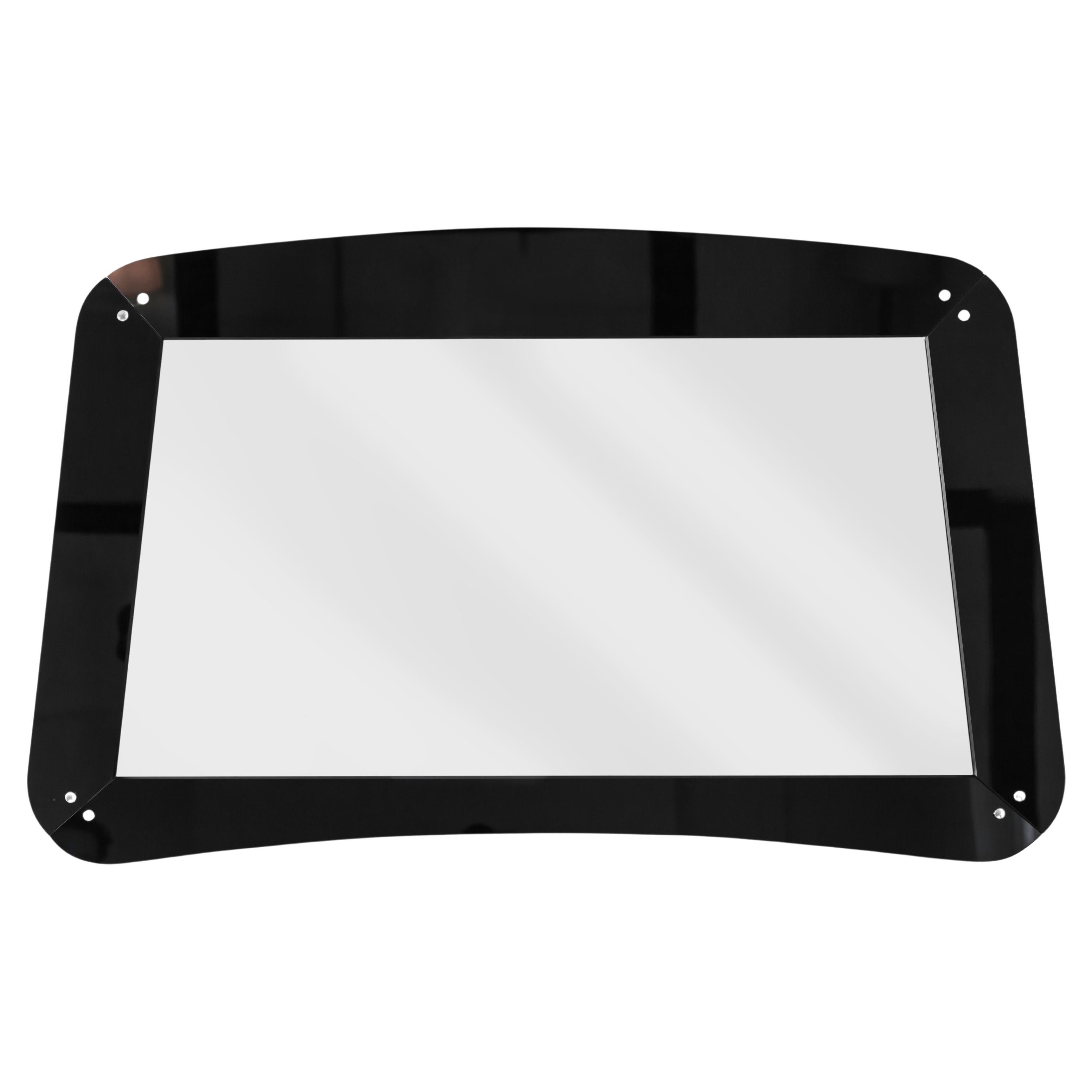 Italian School Black Opaline and Mirror Glass Framed Wall Mirror, circa 1960 For Sale