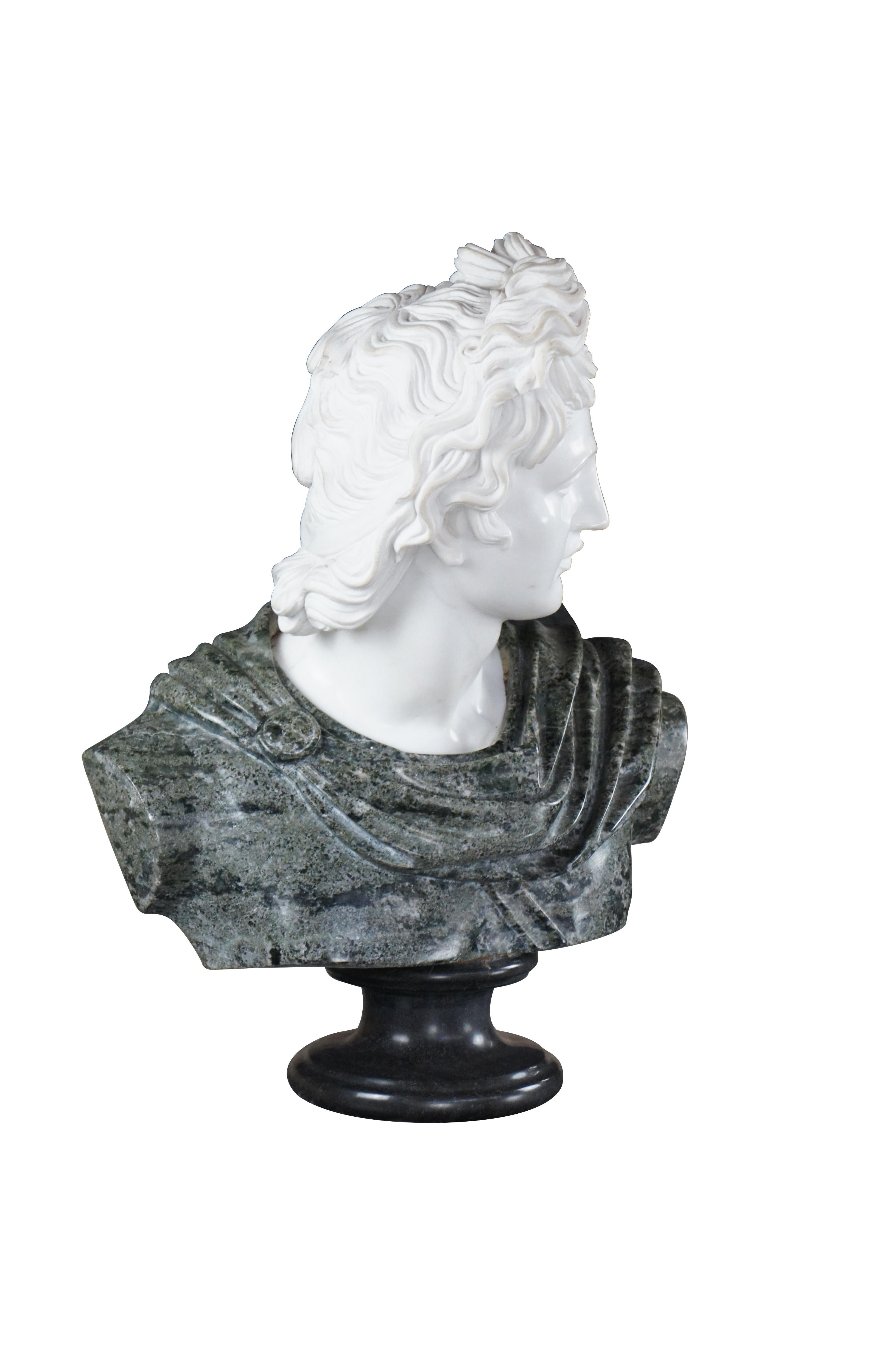 Classical Greek Italian School Carved Marble Two Tone Shoulder Bust Sculpture Apollo Statue 25