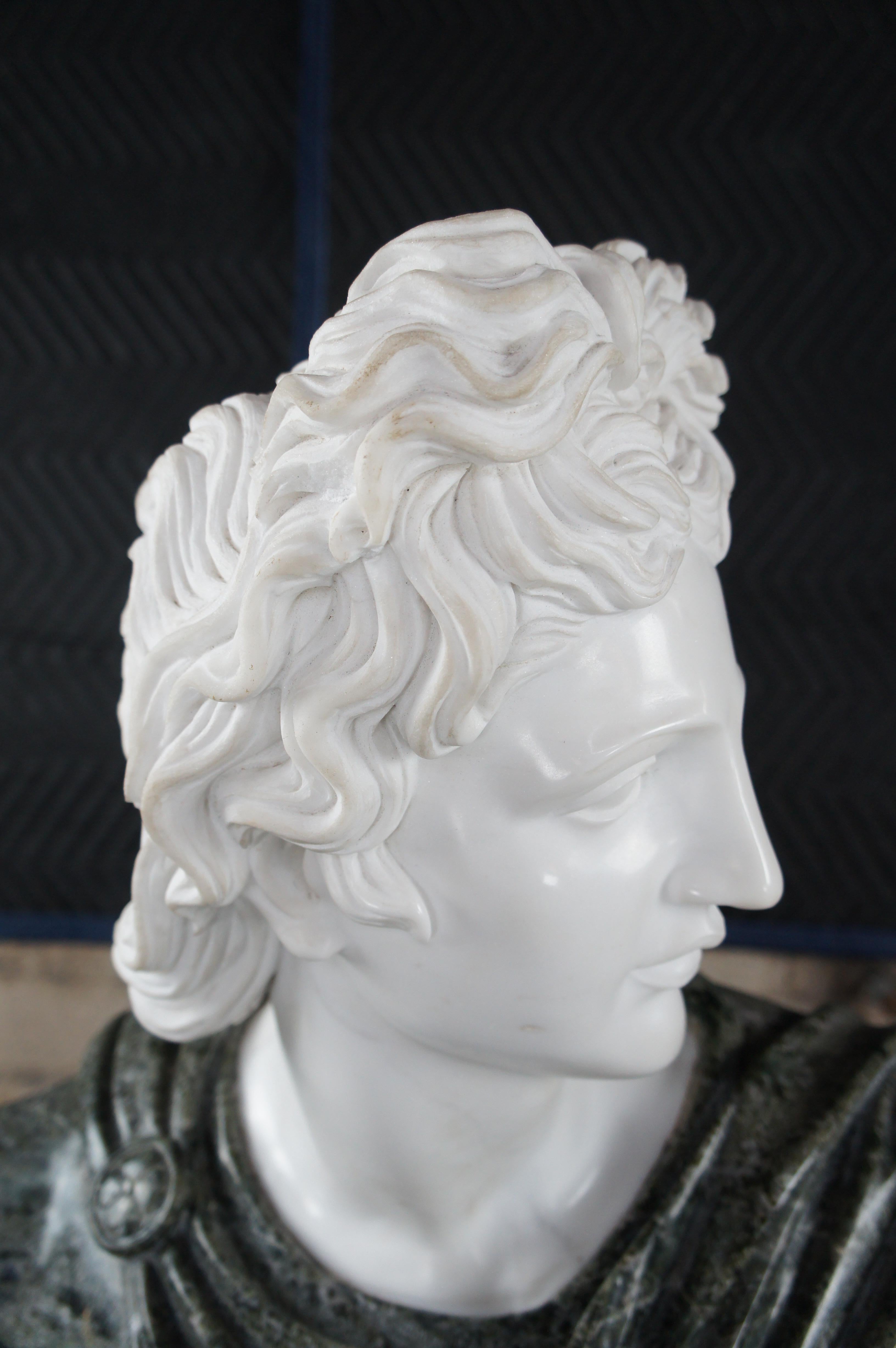 20th Century Italian School Carved Marble Two Tone Shoulder Bust Sculpture Apollo Statue 25