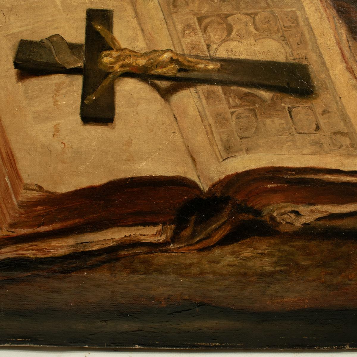 Italian ITALIAN SCHOOL, mid 19th century, Religious Still Life, Bible, Rosary, Crucifix. For Sale