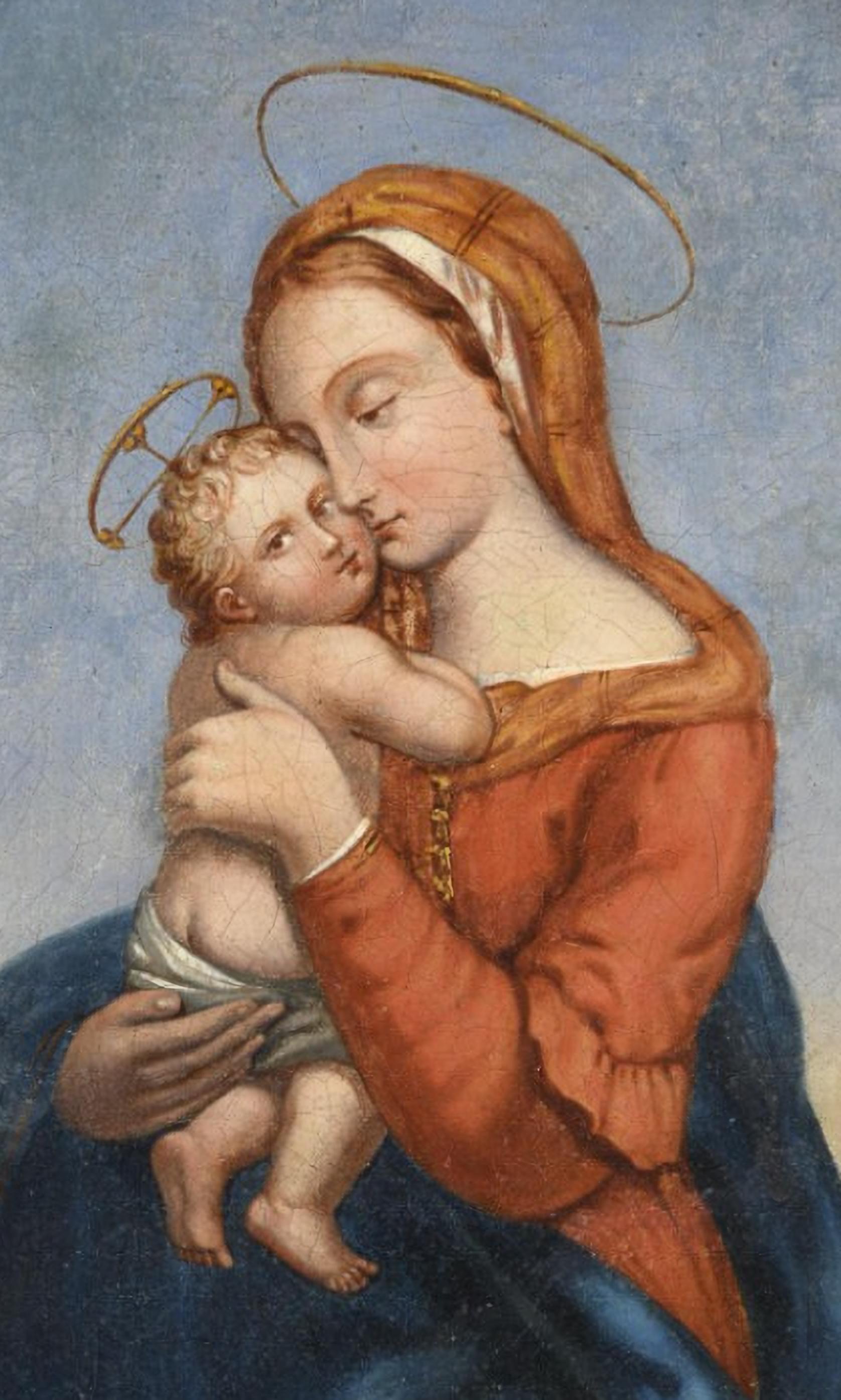 Italian School of the 18th century.

Madonna with the child
Oil on canvas with vaulted arch, cm. 49 x 38.

Condition of the painting
Renew it recently. Points of restoration scattered on the sky, on the landscape, on the blue mantle and on the