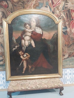 Italian School Oil on Canvas of the Madonna and Child with the Infant Saint John