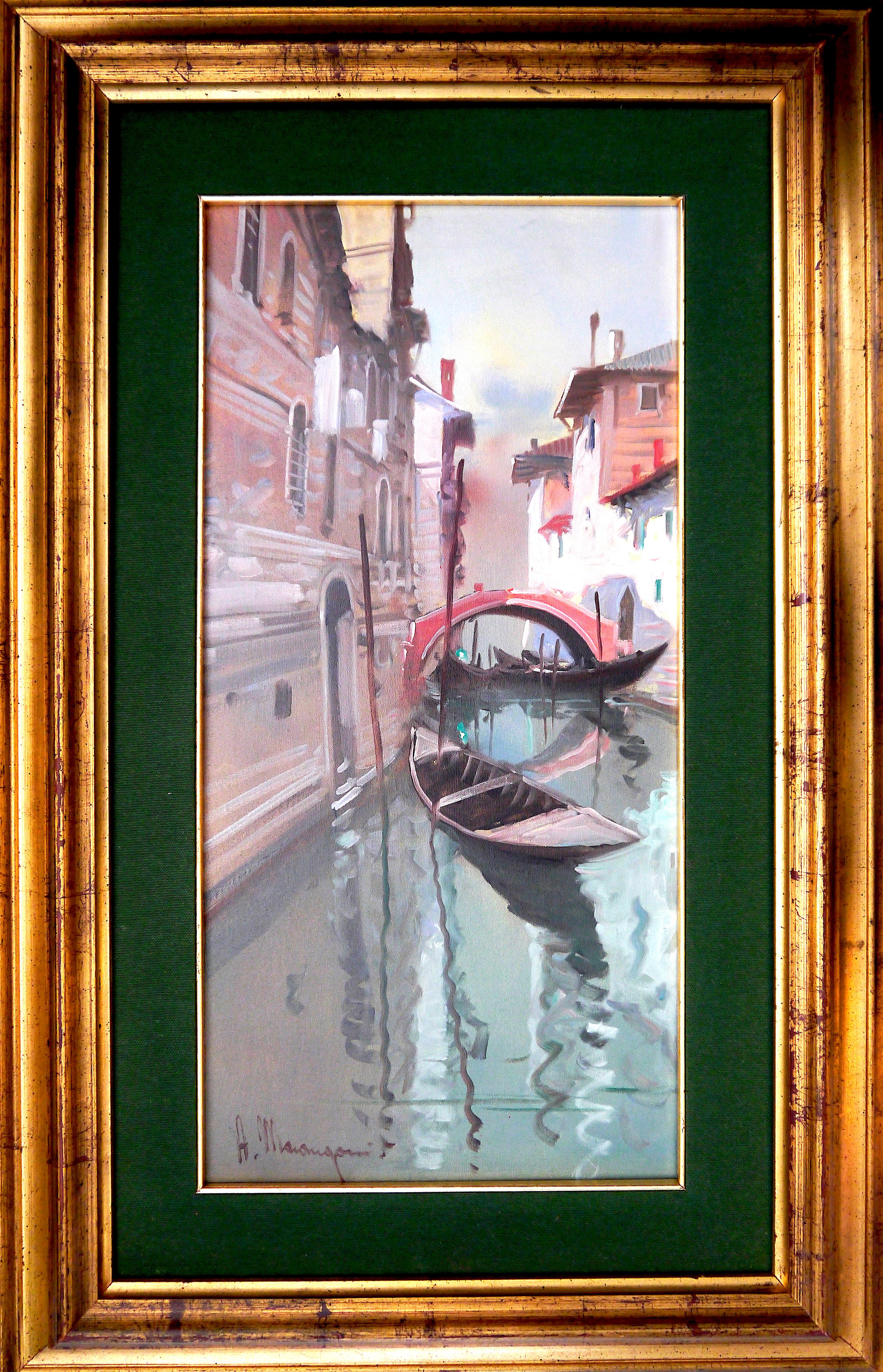 Italian School Old Masters Figurative Painting - 20th Century  Impressionism Landscape Venice - Oil painting Signed 