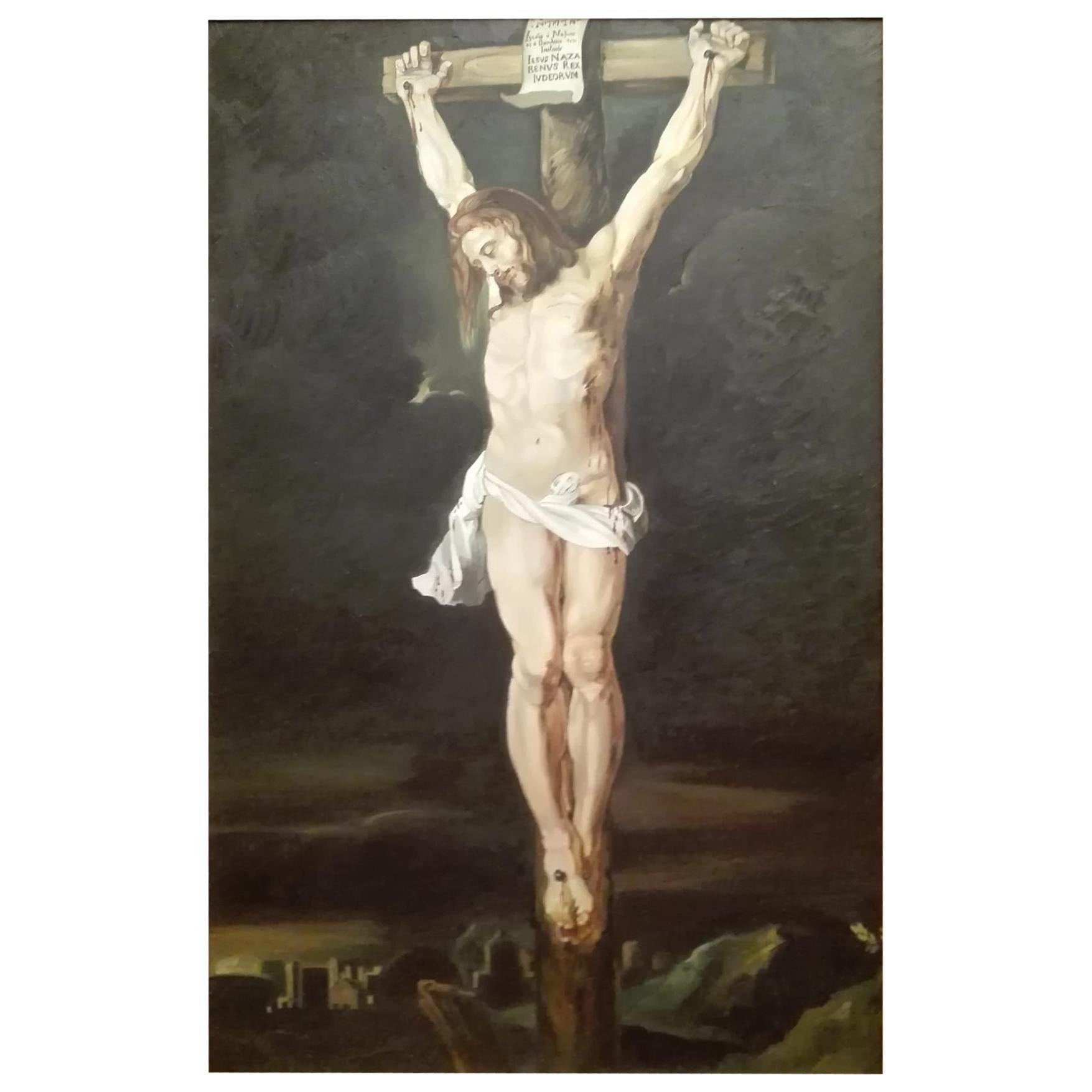 Italian School Painting 20th Century "Crucified" For Sale