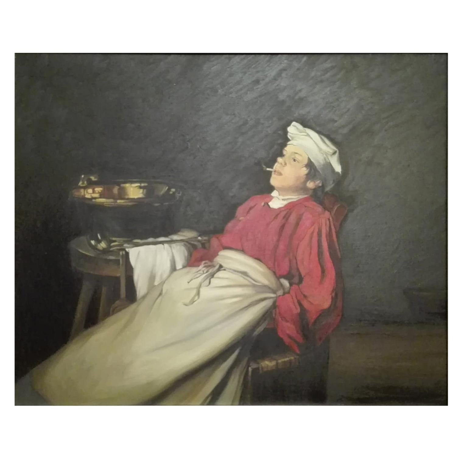 Italian School Painting "Boy Resting", 20th Century For Sale