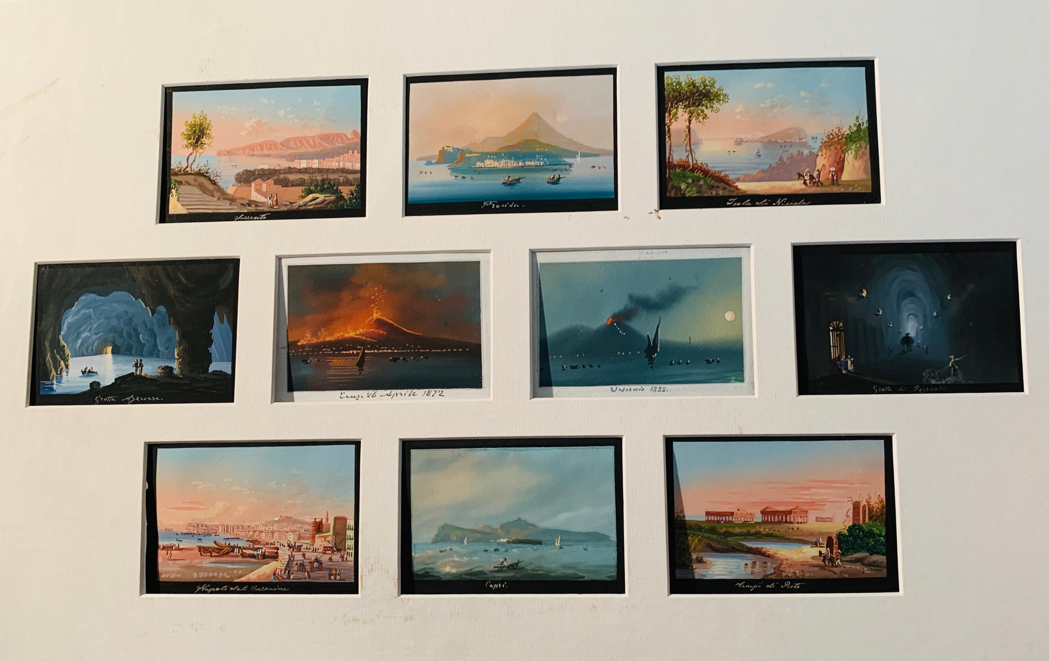 19th century Italian views of the Bay of  Naples, Volcano, Versuvius , Capri.  - Painting by Unknown