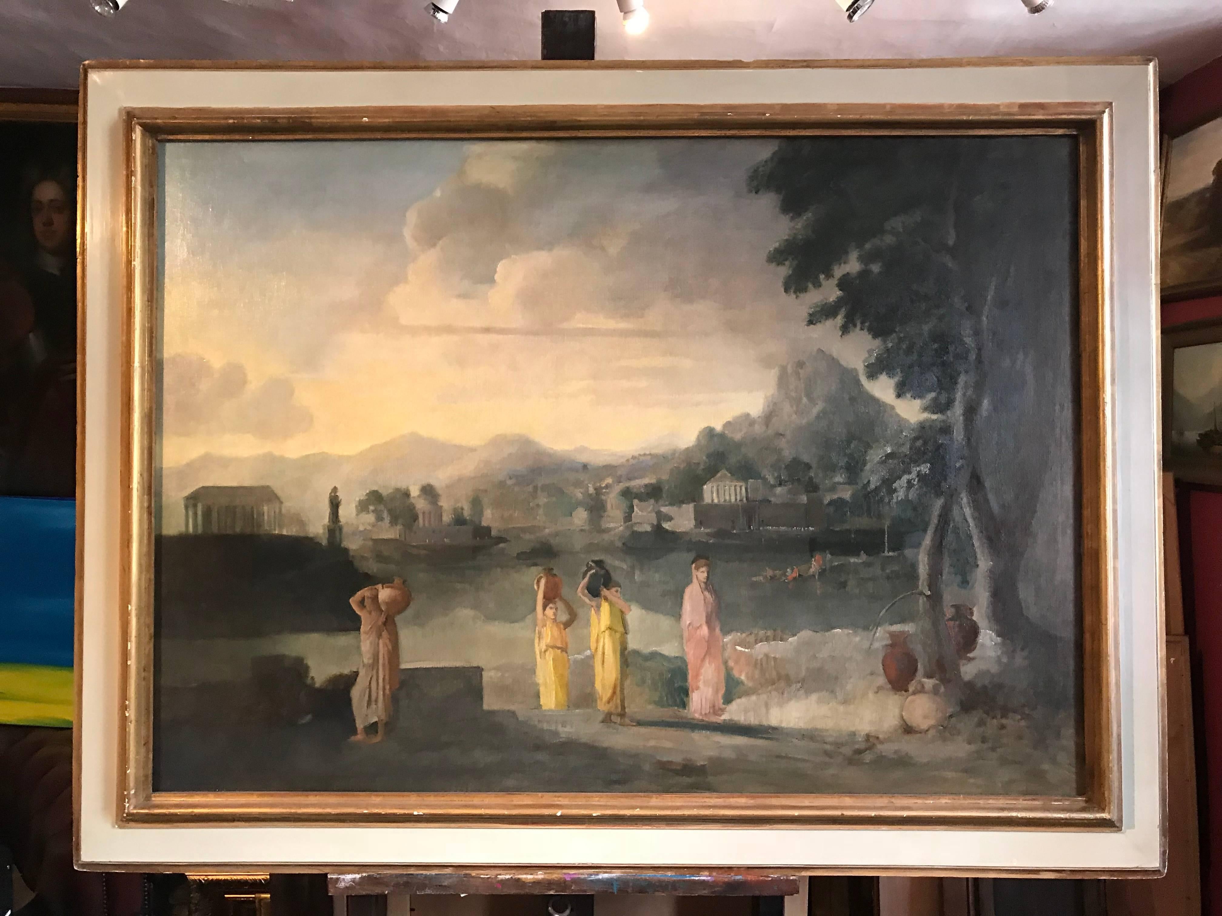 Gathering Water
Italian School, early 20th century
oil painting on canvas laid on board
framed: 42 x 56.5 inches

Superb quality oil painting dating to the early 1900's period. The work is considered to be of Italian authorship and depicts figures