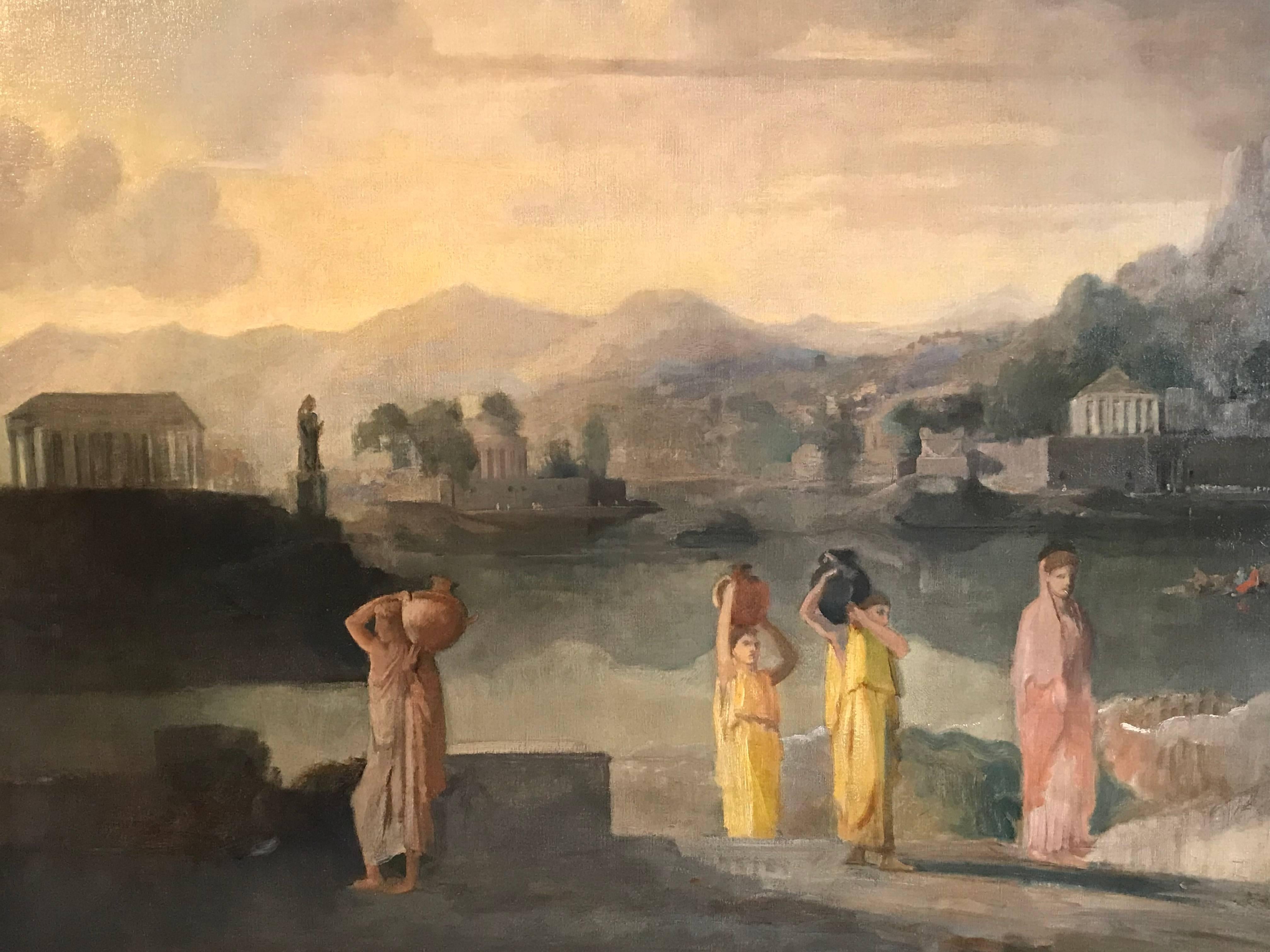 Enormous Neo-Classical Painting - Figures in Italianate Arcadian Landscape 1