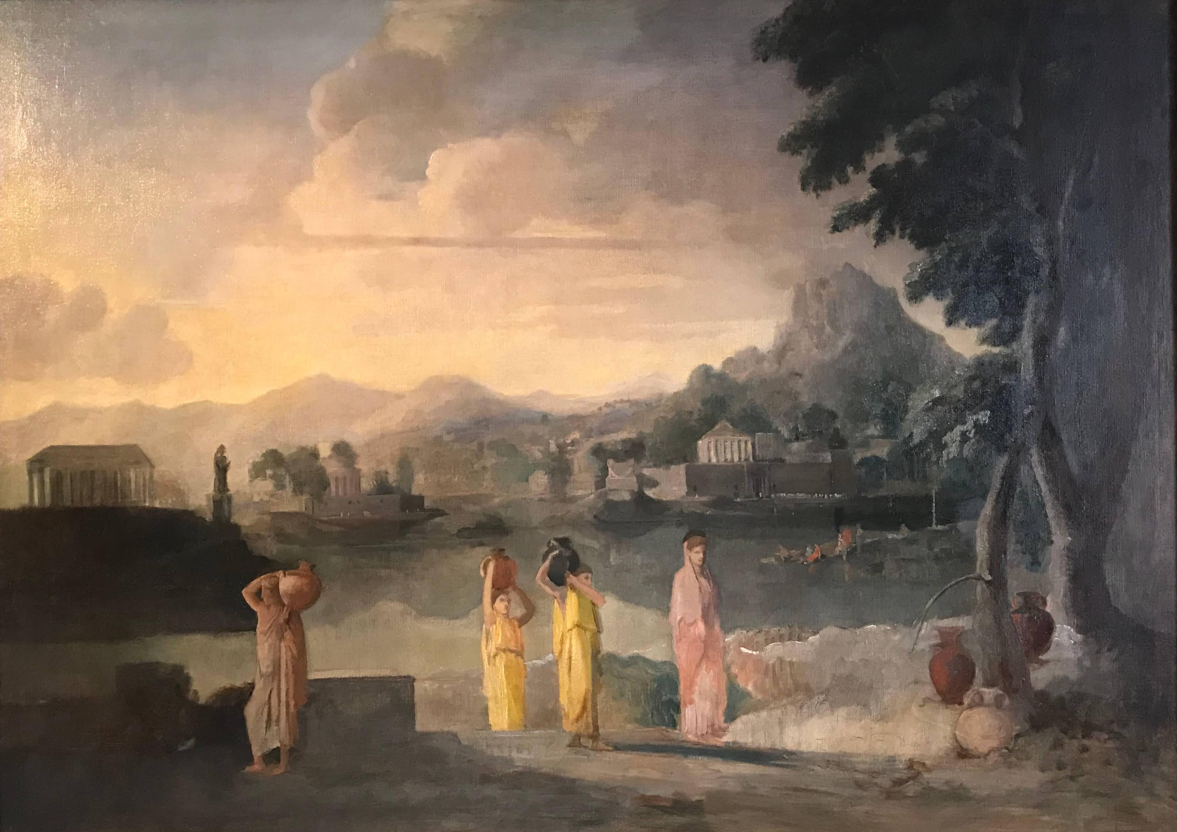 Unknown Figurative Painting - Enormous Neo-Classical Painting - Figures in Italianate Arcadian Landscape