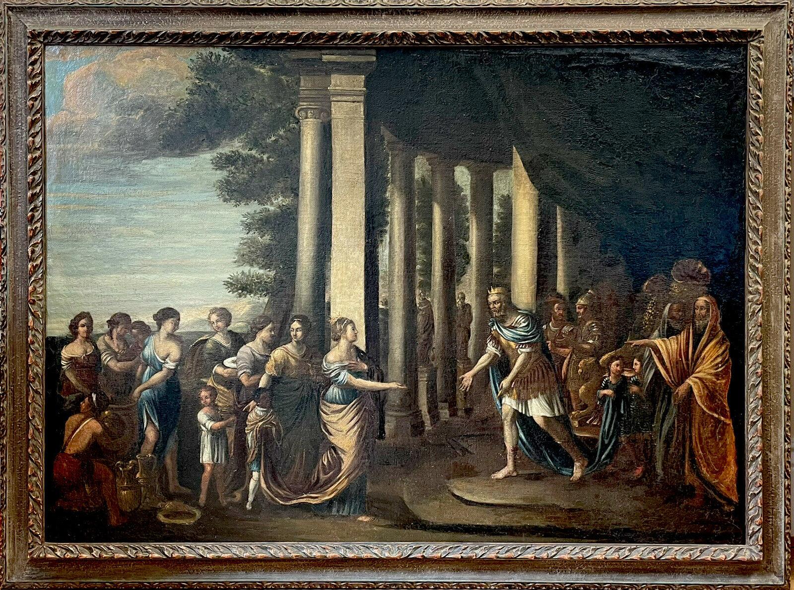 Unknown Figurative Painting - HUGE 17thC ITALIAN OLD MASTER OIL PAINTING - KING & COURT FIGURES ROMAN BUILDING