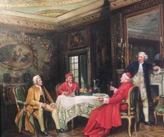 Vintage Meeting of the Minds, Large Portrait of Italian Cardinals, Oil Painting