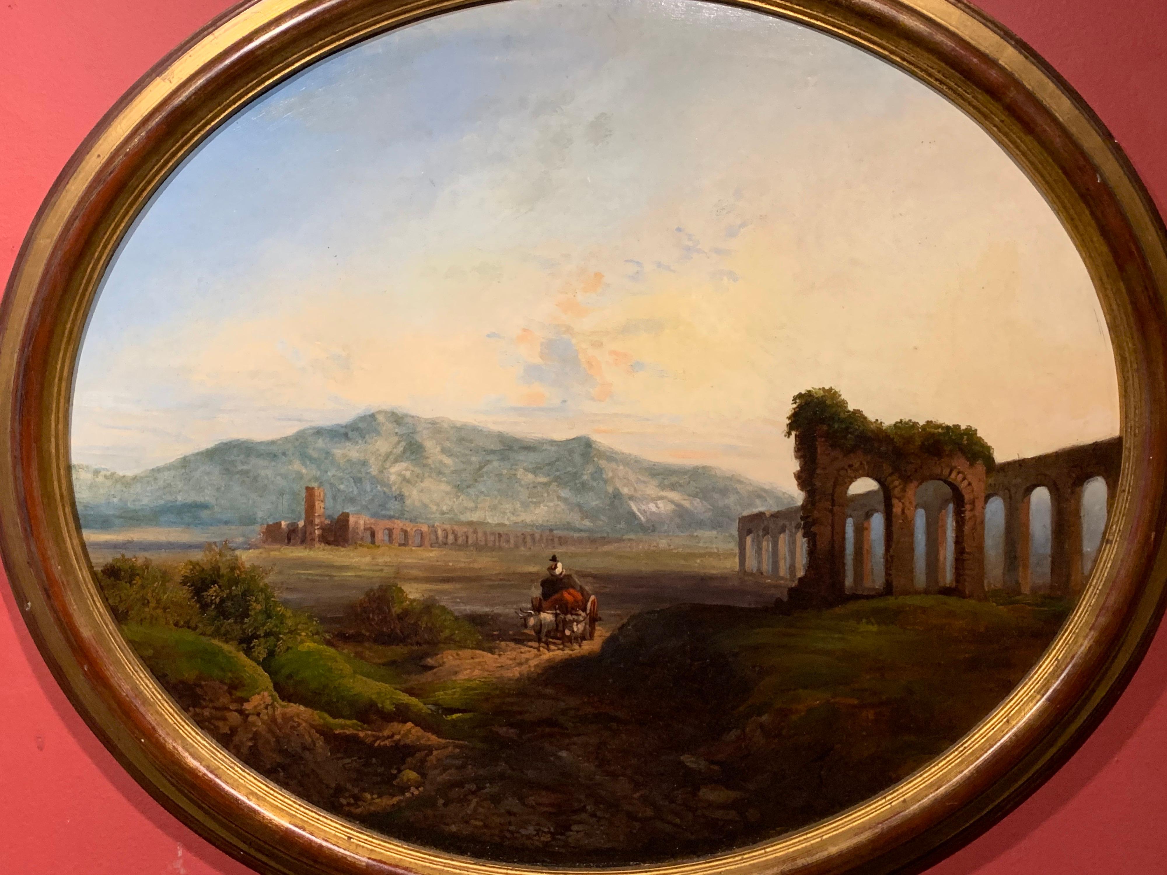 Roman Campagna Ancient Ruins at Sunset, 18th century oil painting on canvas - Painting by Unknown