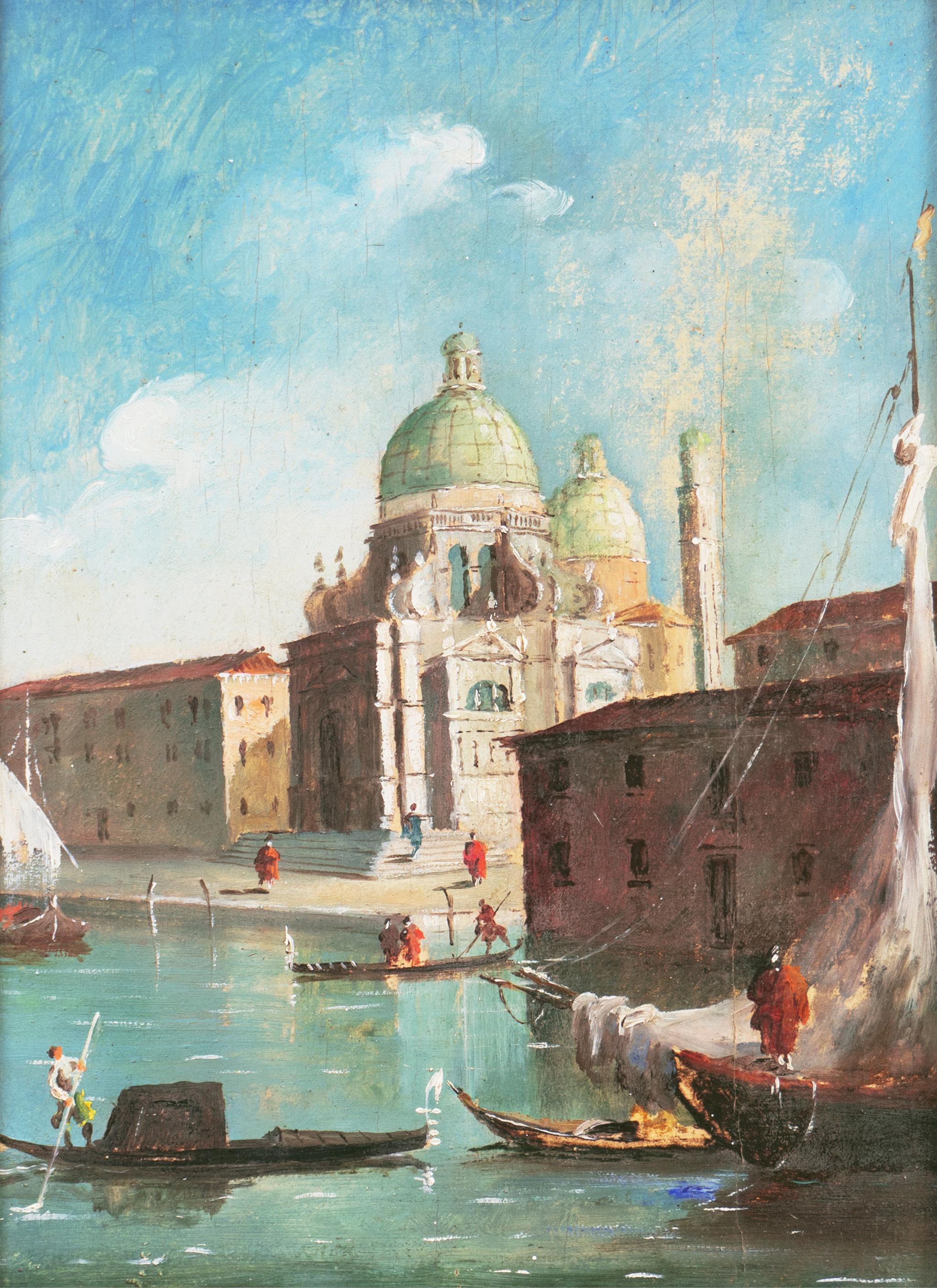 Venise, Santa Maria della Salute, Bacino San Marco, Vedute vénitienne à l'huile - Painting de Unknown