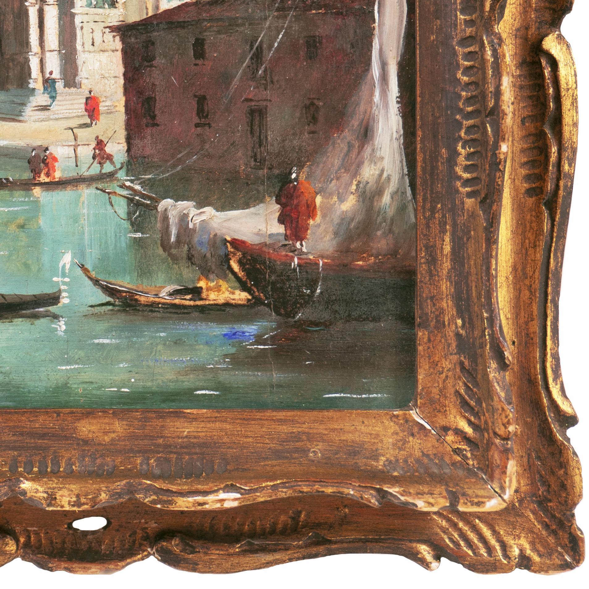 Venise, Santa Maria della Salute, Bacino San Marco, Vedute vénitienne à l'huile - Marron Landscape Painting par Unknown